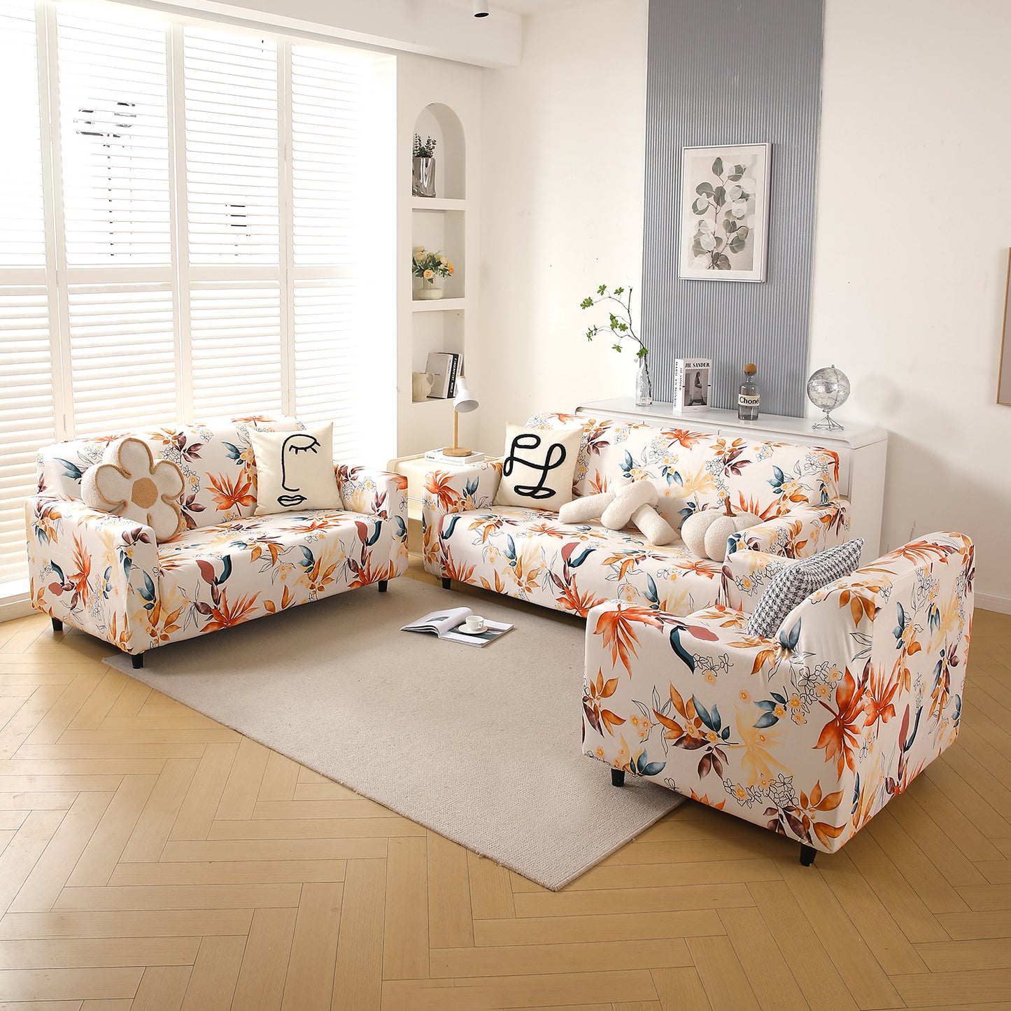 Premium Printed Velvet Sofa Cover 1/2/3 Seaters Fully Covered, Amber Serene Flora