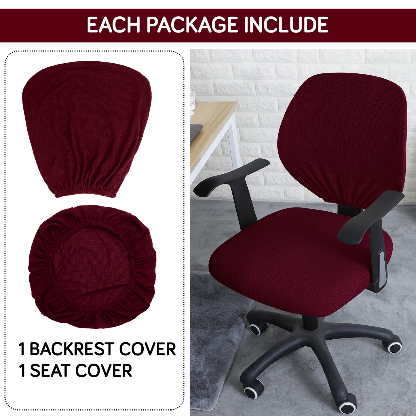 Water Repellent Office Chair Cover for Task Chair – 210 GSM Stretchable Jacquard – Washable & Anti-Slip – Fits Small Office Chairs Without Headrest, Burgundy