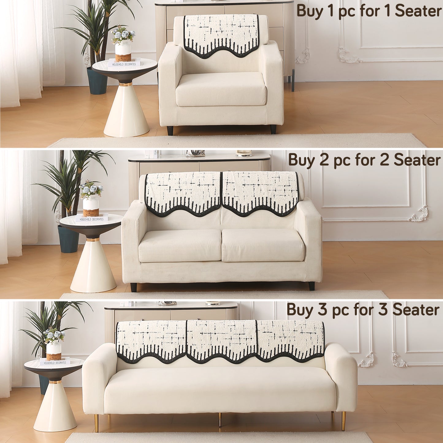Premium Supple Soft Wavy with Curve Sofa Cover Mat, Off-White