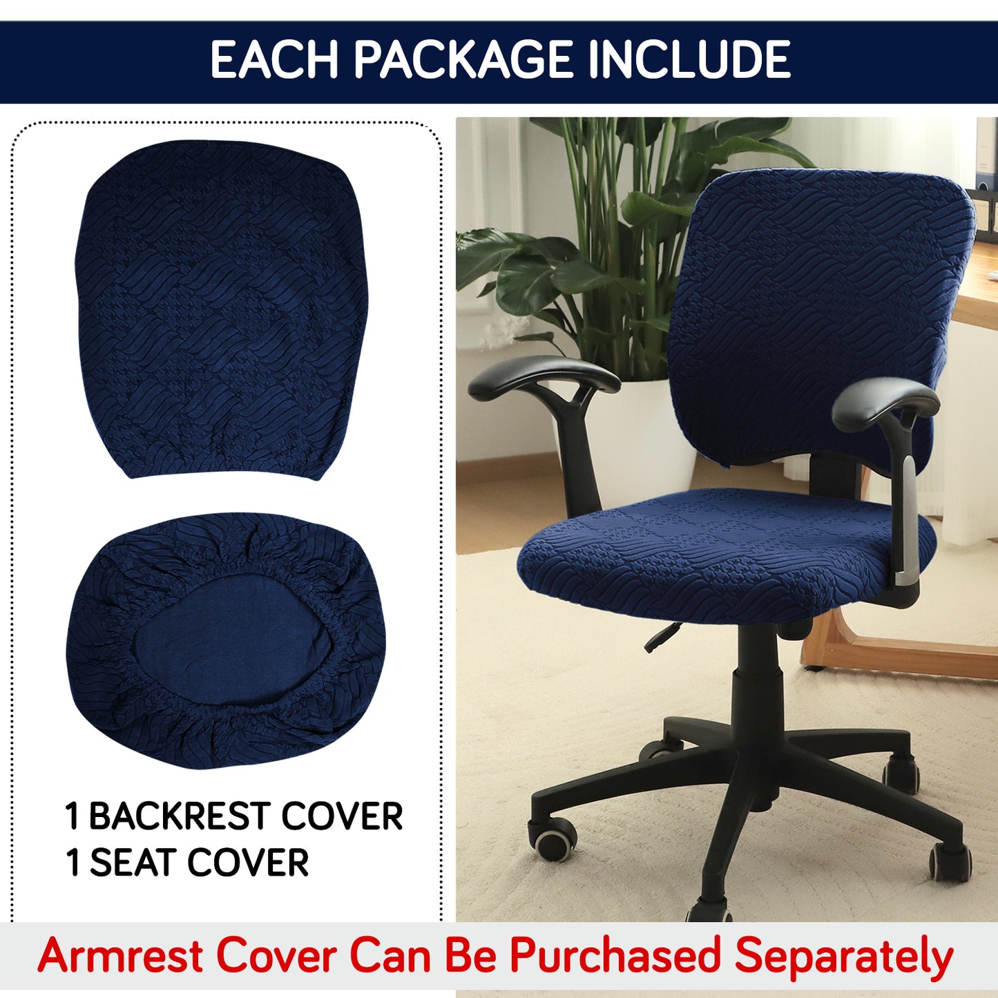 Office Chair Cover for Task Chair – 170 GSM Stretchable Jacquard – Washable & Anti-Slip – Fits Small Office Chairs Without Headrest, Navy Blue