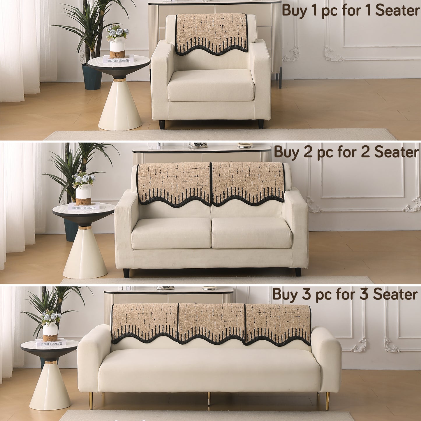Premium Supple Soft Wavy with Curve Sofa Cover Mat, Brown