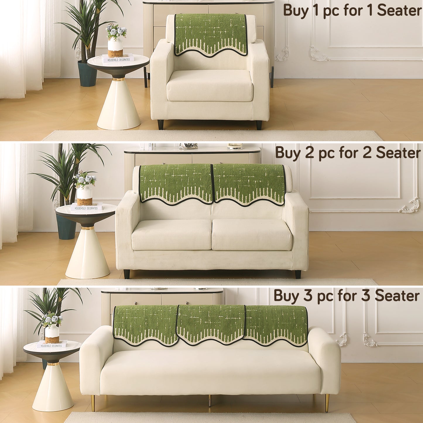 Premium Supple Soft Wavy with Curve Sofa Cover Mat, Green
