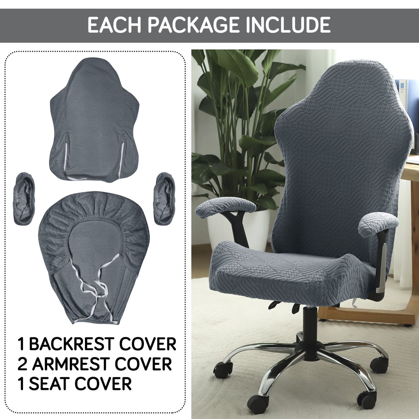Gaming Chair Cover Elastic Jacquard Computer Rotating Chair Seat Covers Slipcover, Dark Grey