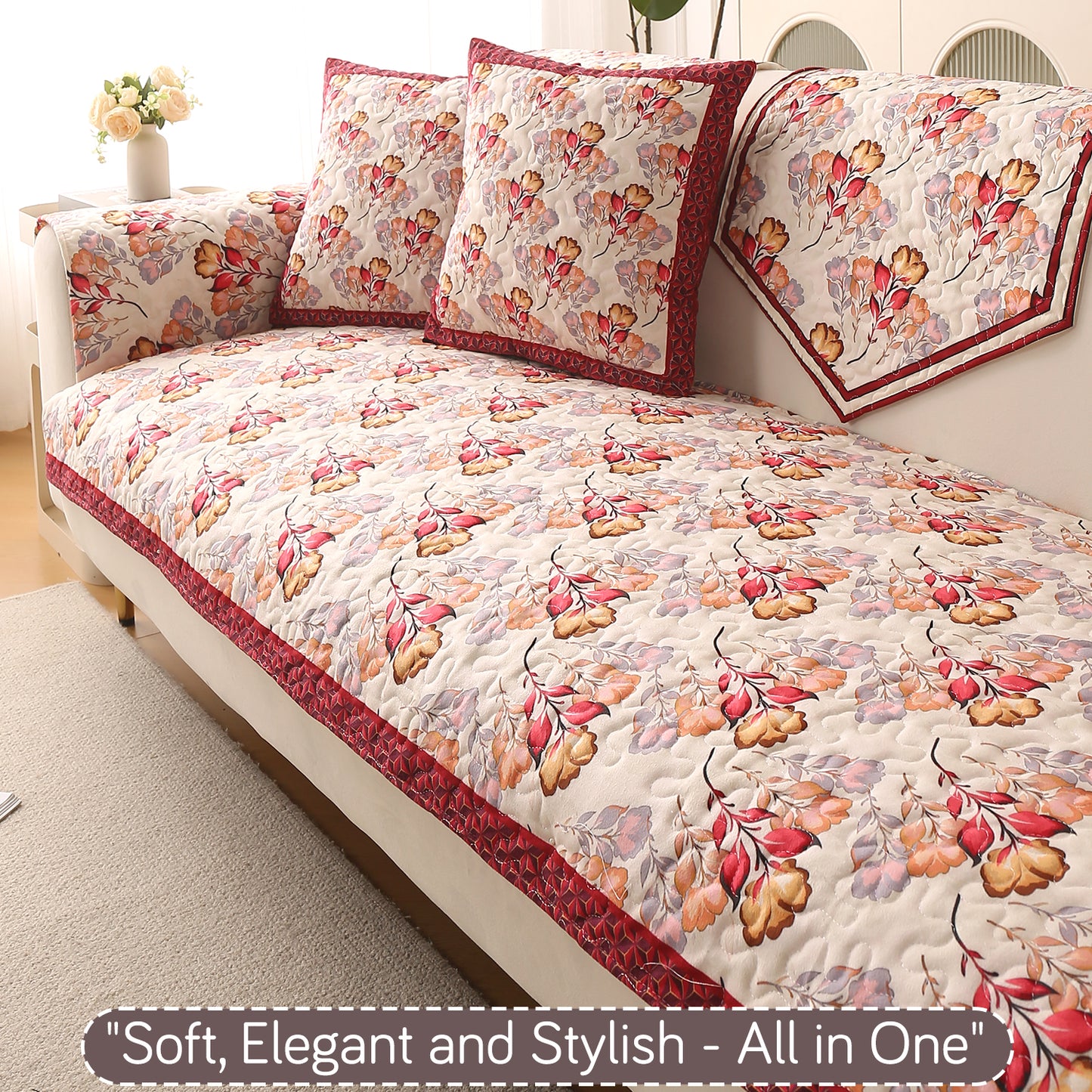 Florentina Series Printed Holland Velvet Sofa Mat - Autumn Cream