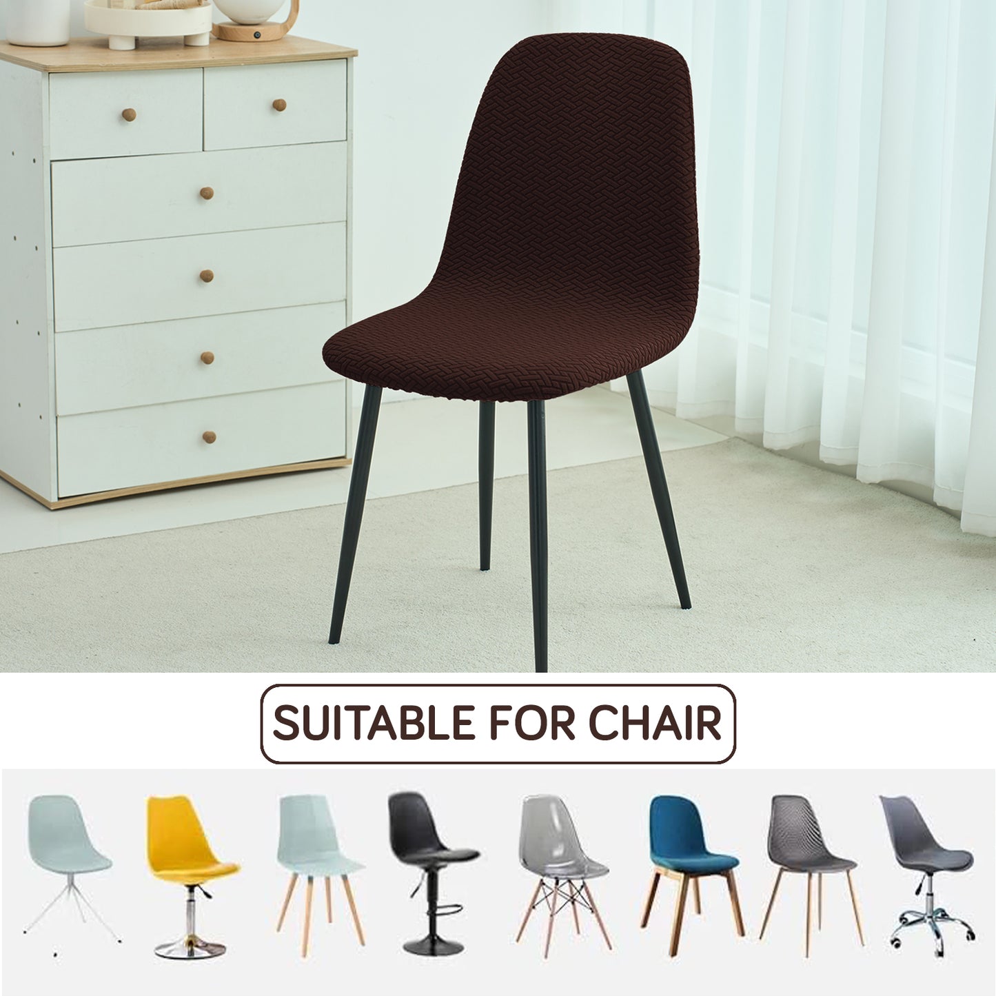 HOKIPO Premium Jacquard Fully Covered Cover for Mid Century Modern Dining Chair, Chocolate Brown