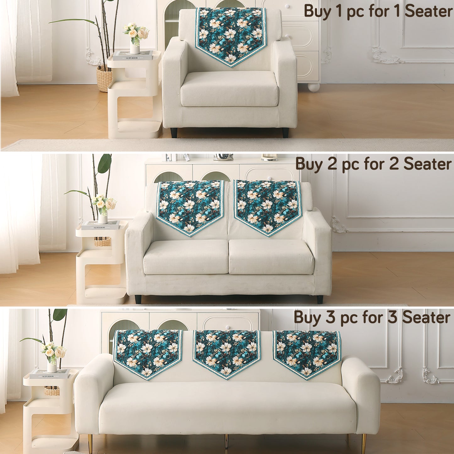 Florentina Series Printed Holland Velvet Sofa Mat - Pansies Teal
