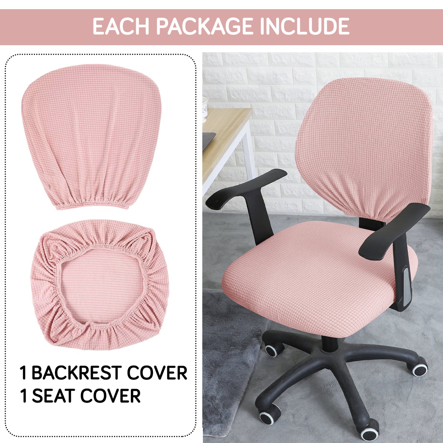 Water Repellent Office Chair Cover for Task Chair – 210 GSM Stretchable Jacquard – Washable & Anti-Slip – Fits Small Office Chairs Without Headrest, Pink