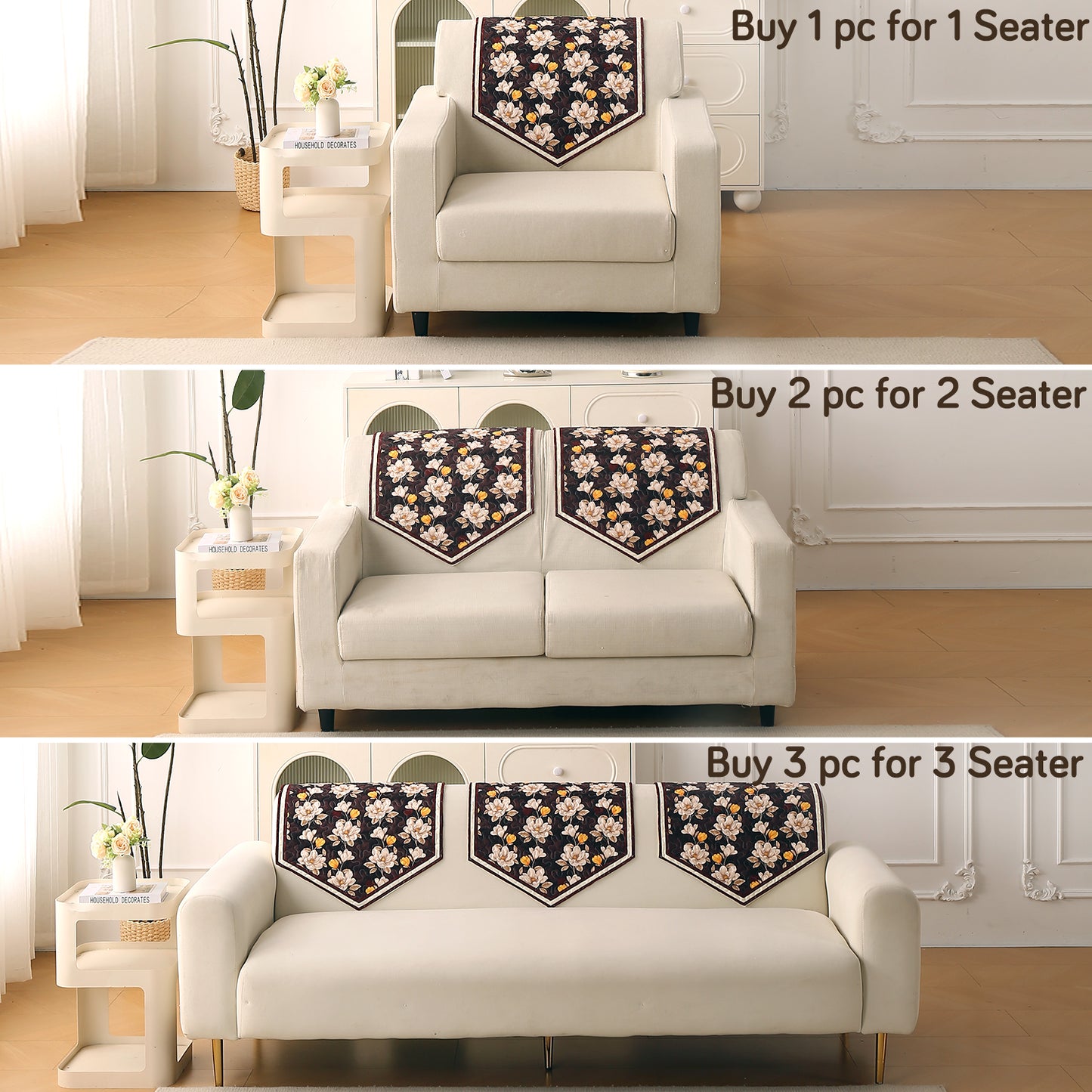 Florentina Series Printed Holland Velvet Sofa Mat - Camellia Brown