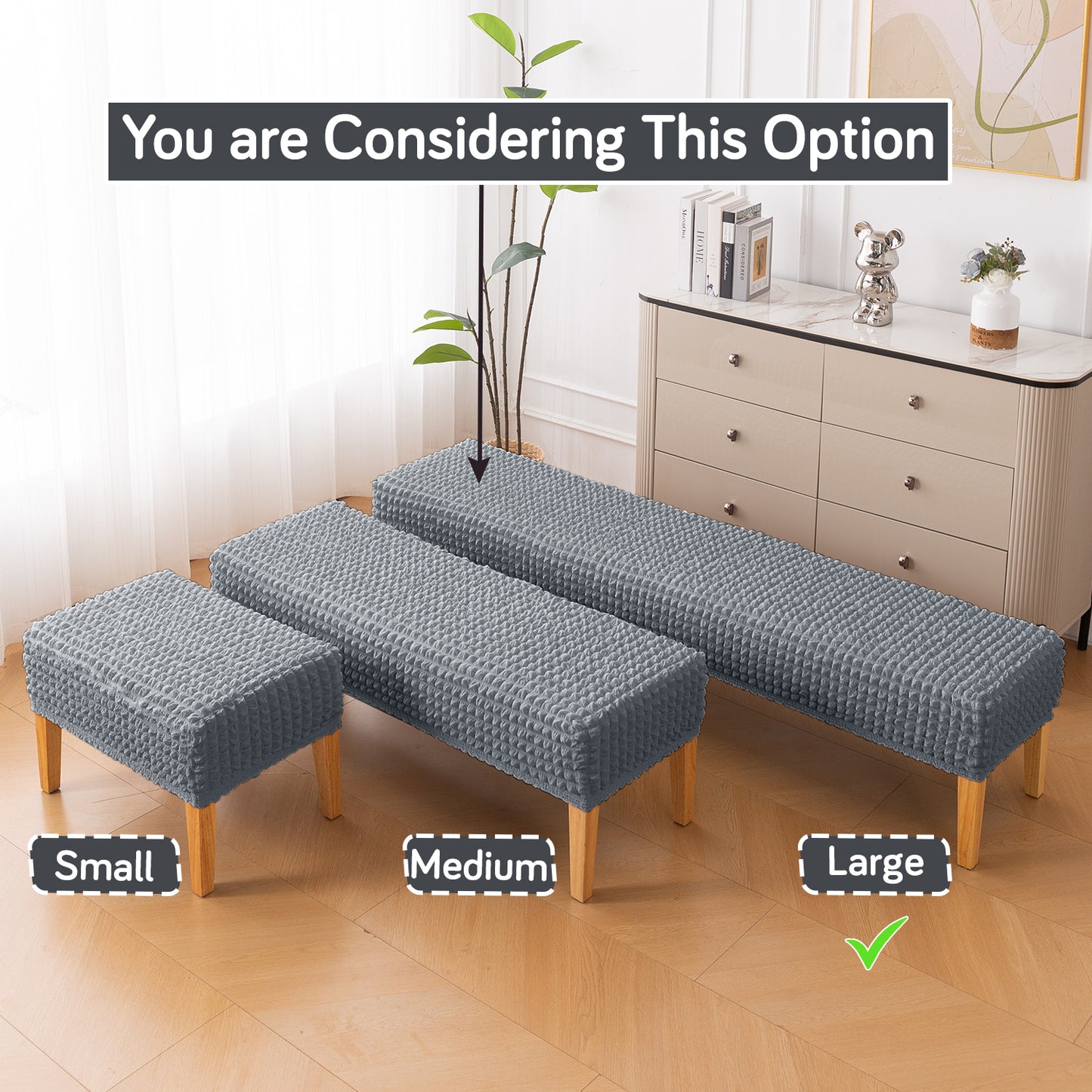 Aria Nova 280 GSM Stretchable Bubble Dining Bench Cover, Dark Grey