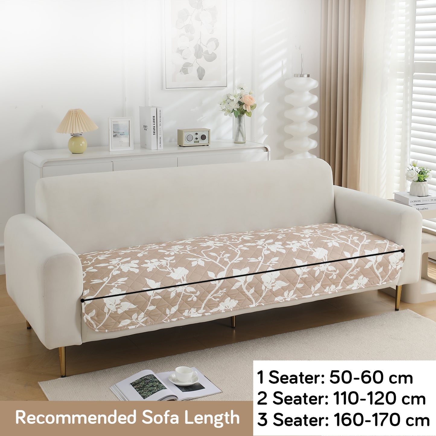 HOKIPO Water Repellent + Waterproof Quilted Sofa Mats, Buff Brown Sillehoute Floral