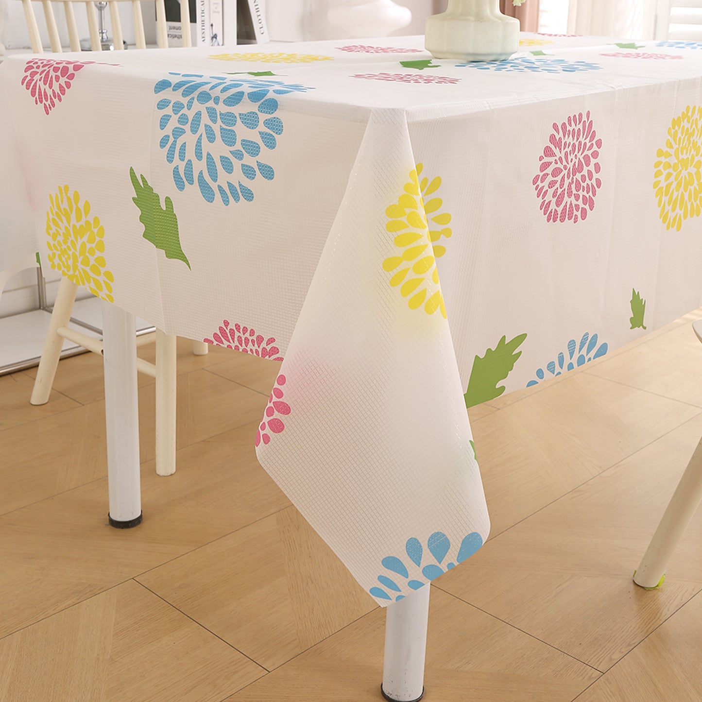 PEVA Waterproof Table Cover Cloth for 2/4/6 Seaters Dining Table | Dustproof Table Cloth for Study & Coffee Table, Multicolor Chrysanthemum