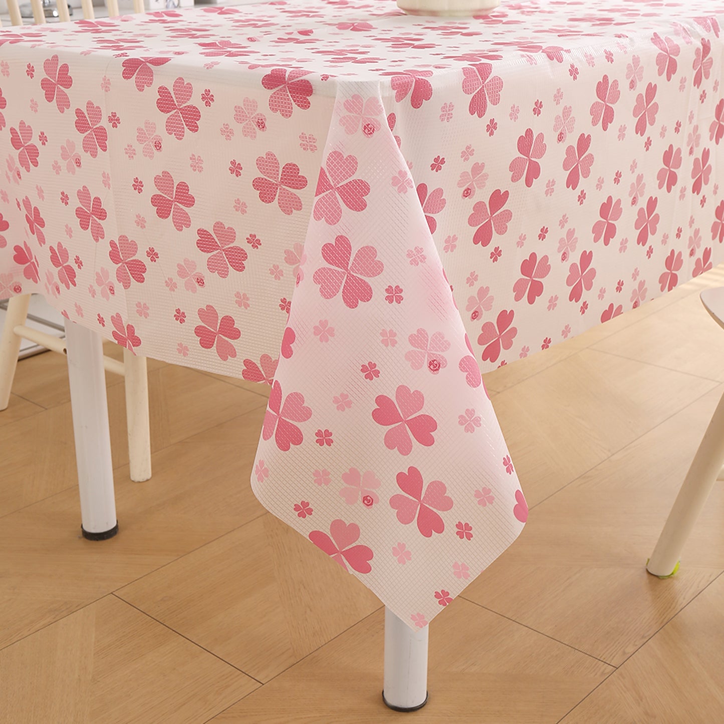 PEVA Waterproof Table Cover Cloth for 2/4/6 Seaters Dining Table | Dustproof Table Cloth for Study & Coffee Table, Valentine Rose Pink