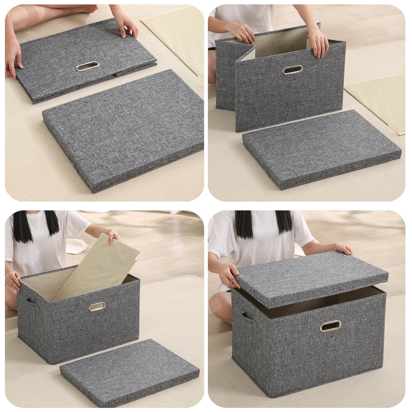 Multipurpose Foldable Storage Box with Lid, Extra Large 50x35x32 cm, Grey