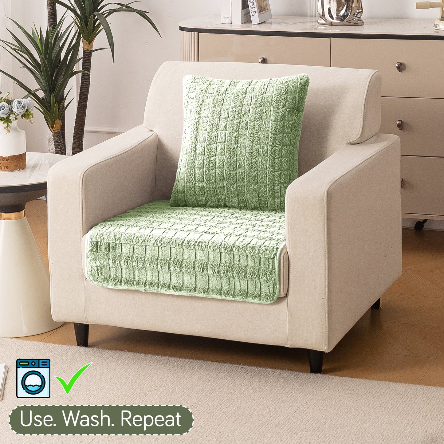 Premium Plush Anti Slip Sofa Mat for 1/2/3 Seater, Green
