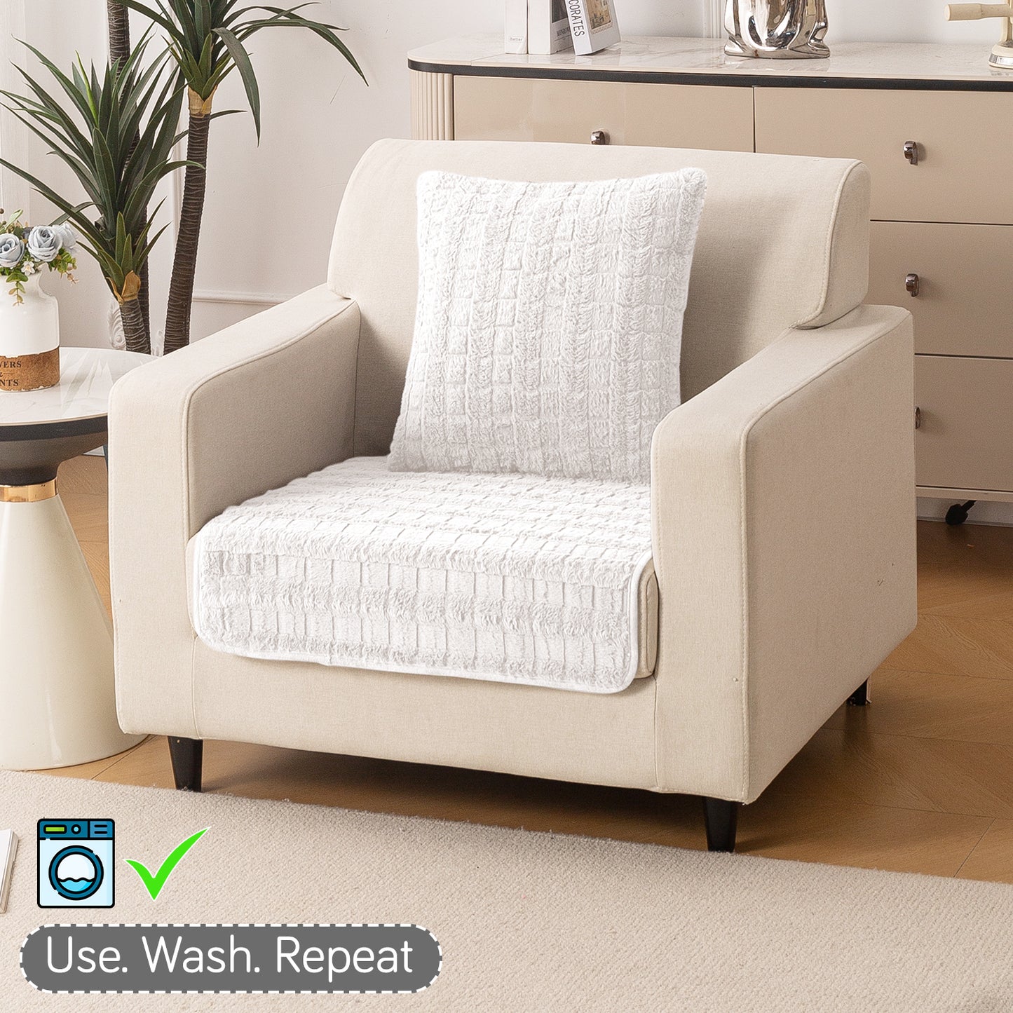 Premium Plush Anti Slip Sofa Mat for 1/2/3 Seater, White