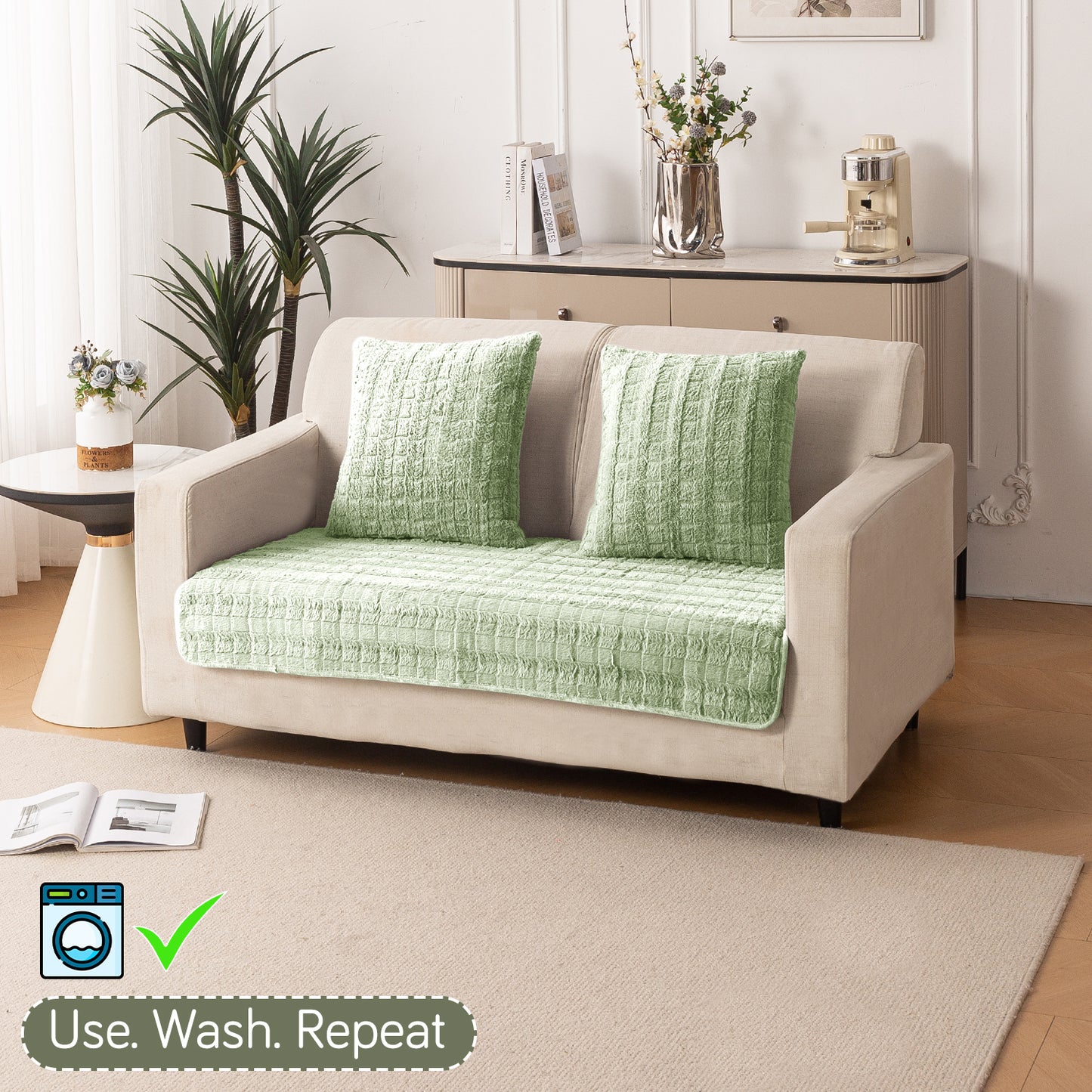 Premium Plush Anti Slip Sofa Mat for 1/2/3 Seater, Green