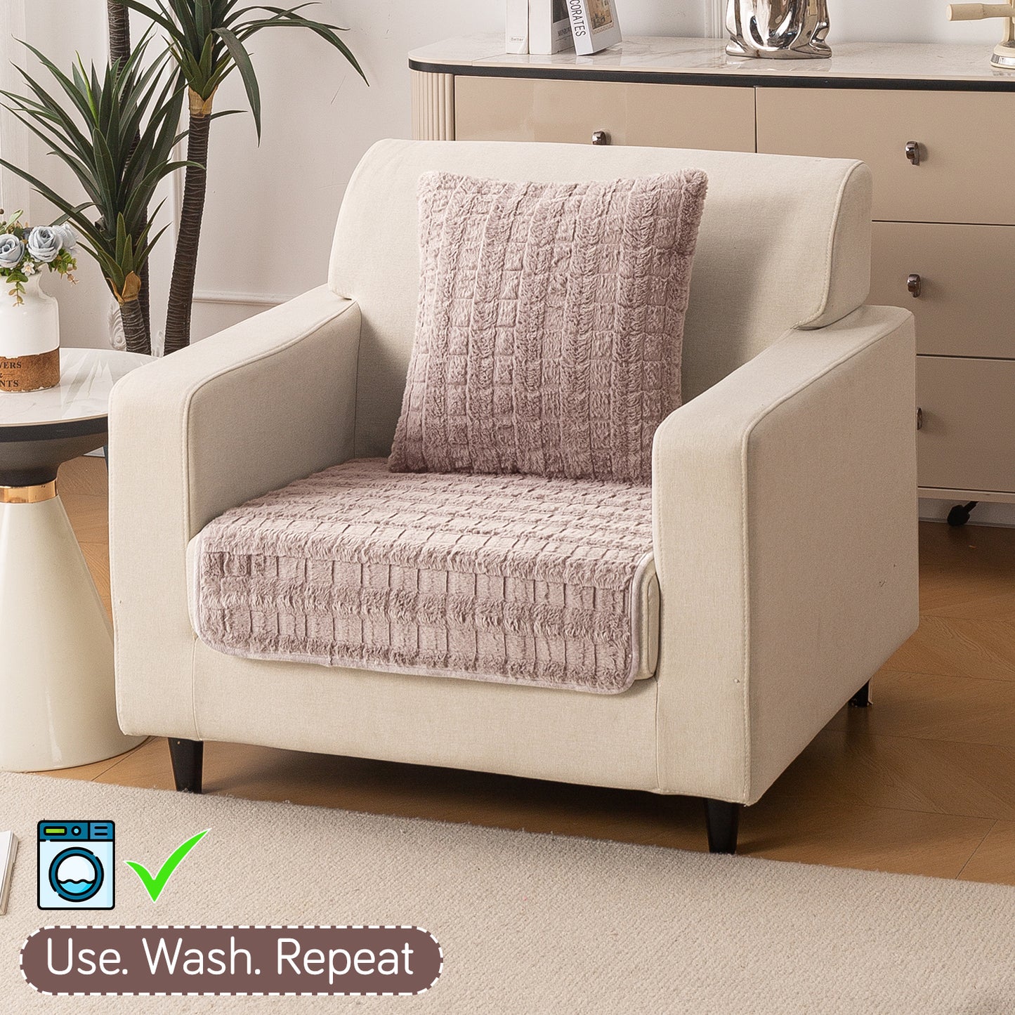 Premium Plush Anti Slip Sofa Mat for 1/2/3 Seater, Beige
