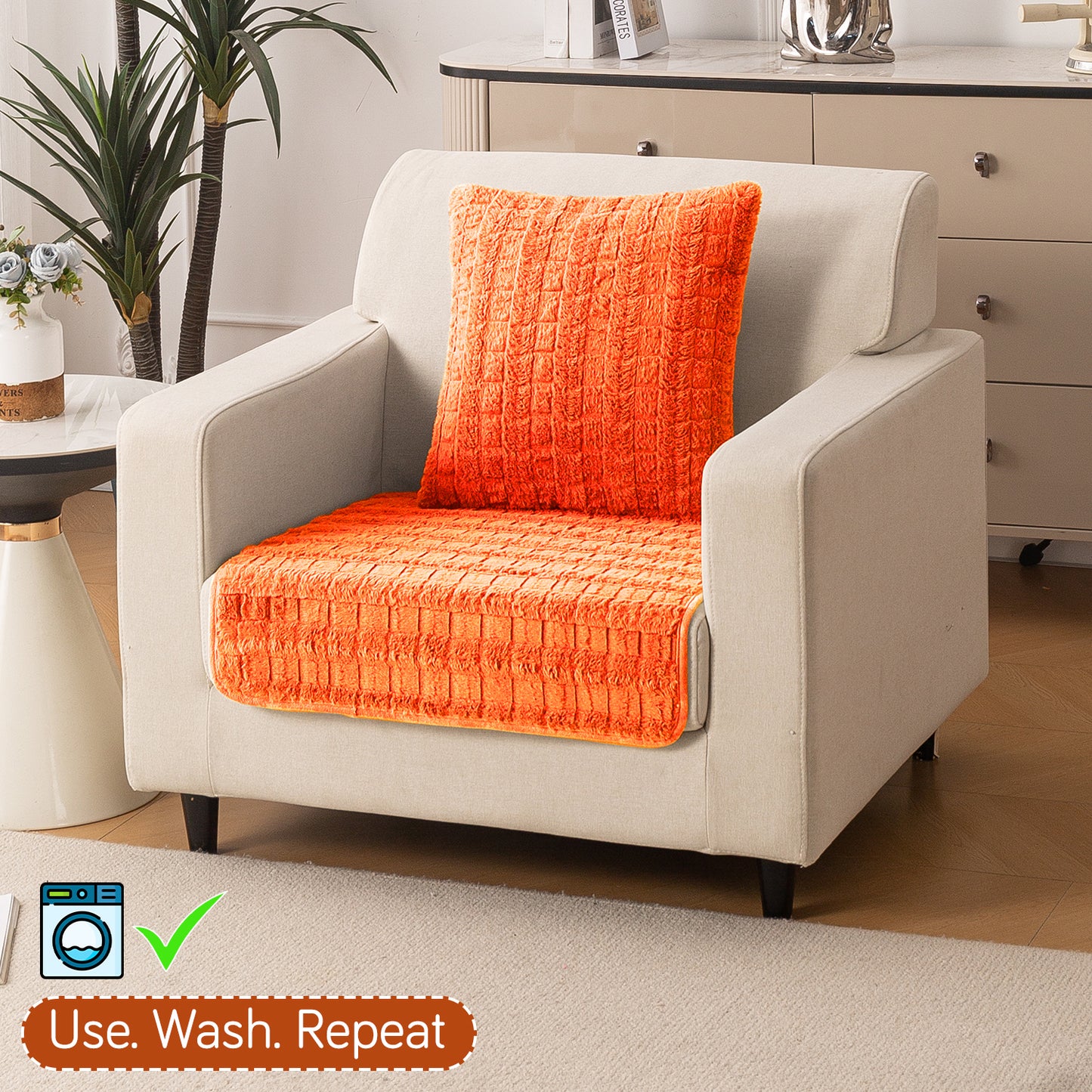 Premium Plush Anti Slip Sofa Mat for 1/2/3 Seater, Orange