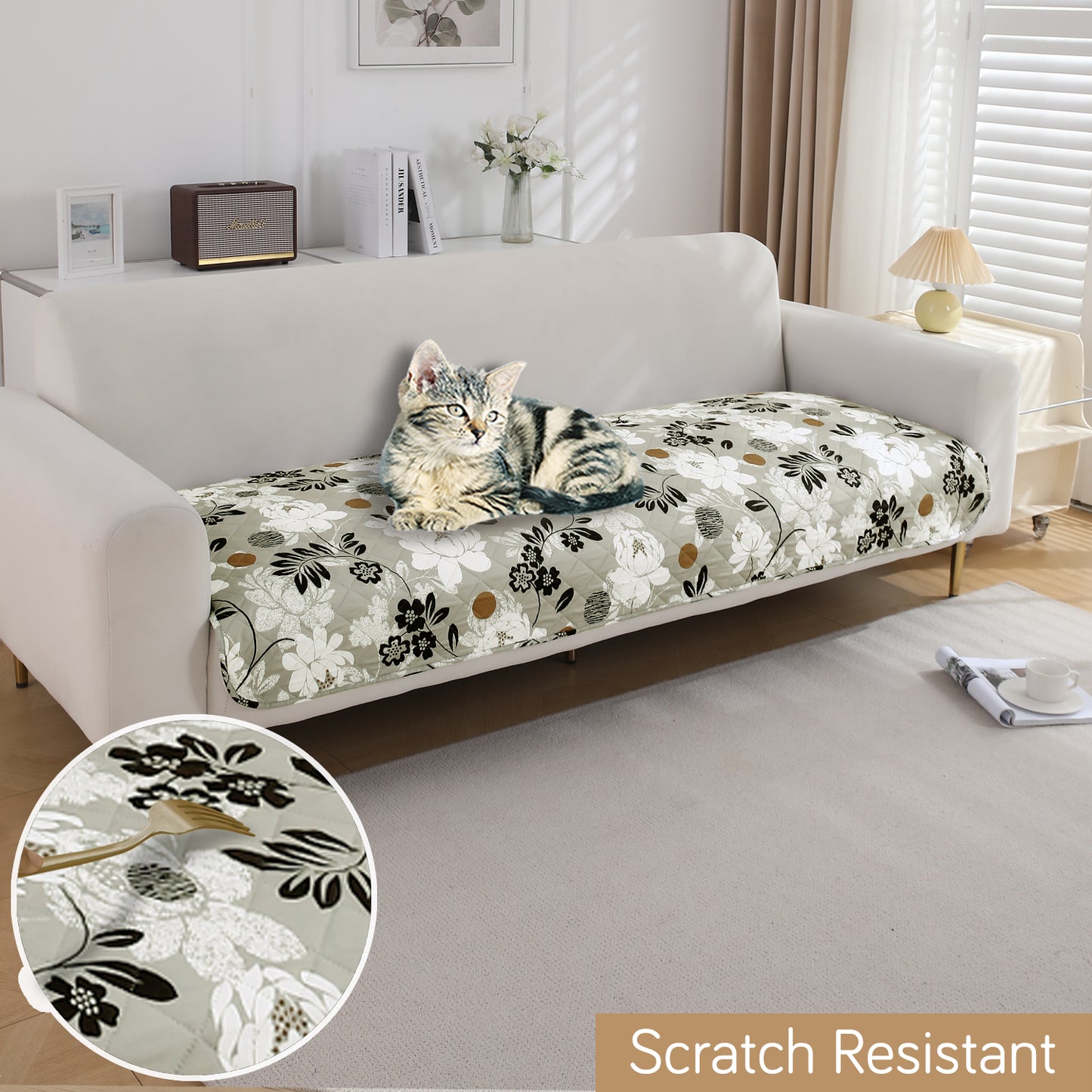HOKIPO Water Repellent + Waterproof Quilted Sofa Mats, Feather Brown Floral