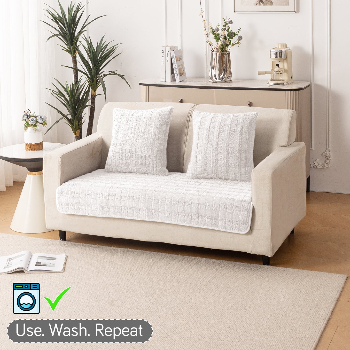 Premium Plush Anti Slip Sofa Mat for 1/2/3 Seater, White