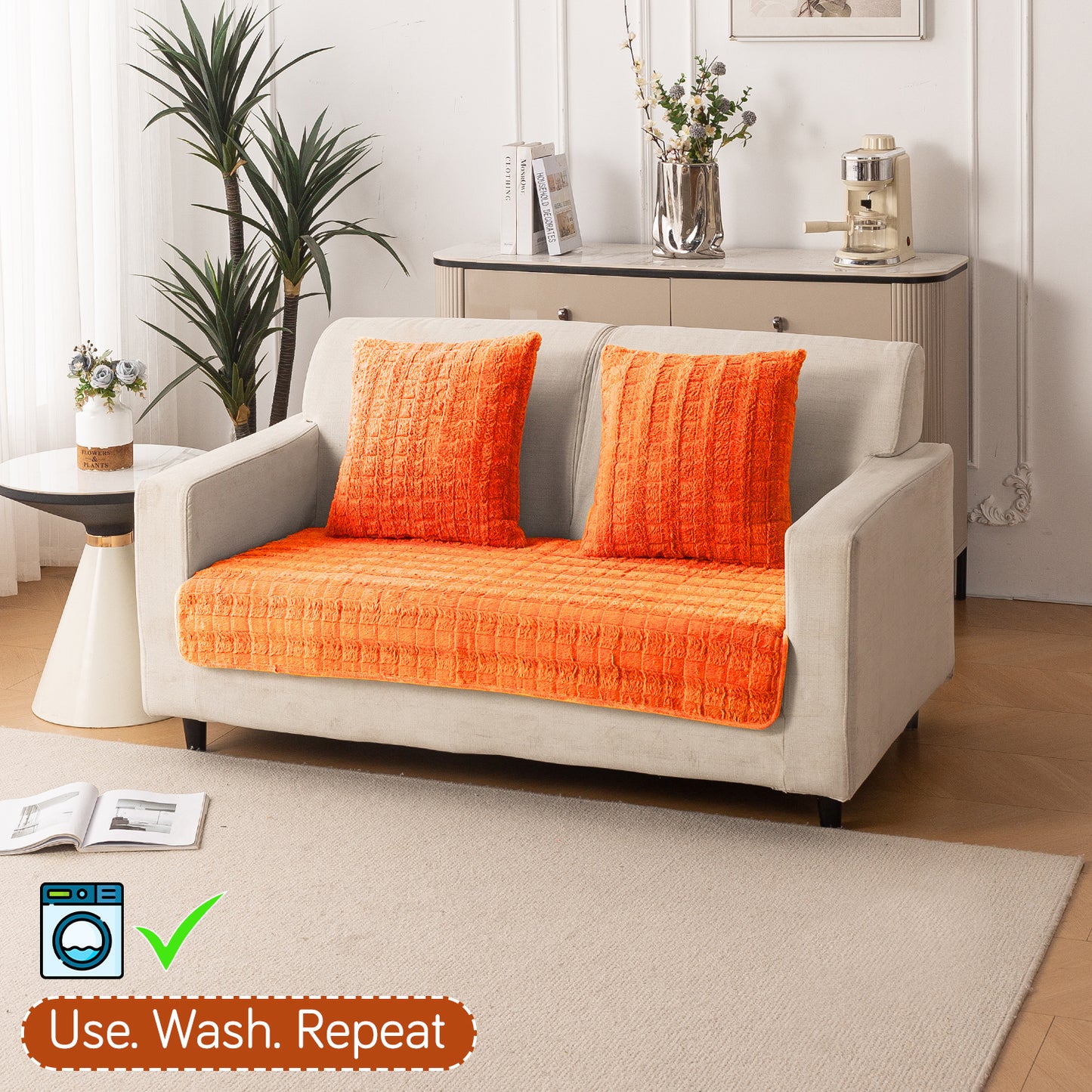 Premium Plush Anti Slip Sofa Mat for 1/2/3 Seater, Orange