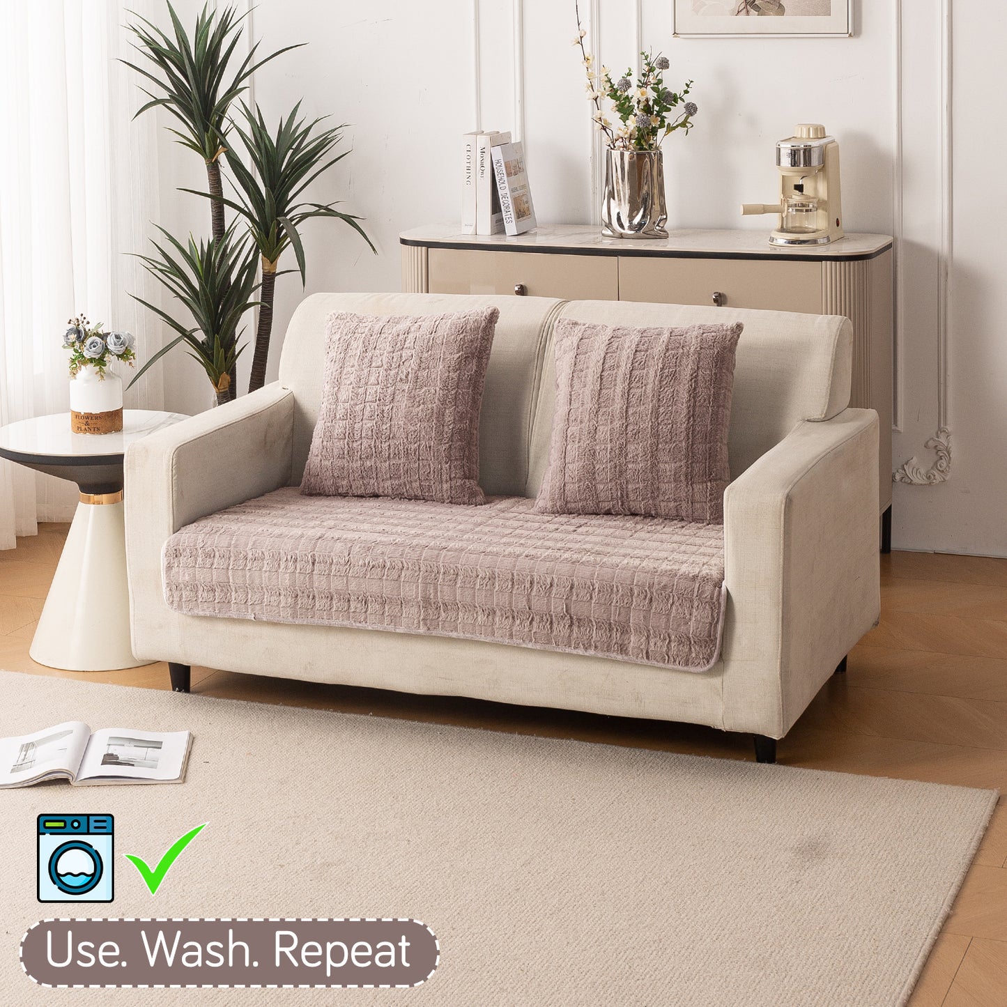 Premium Plush Anti Slip Sofa Mat for 1/2/3 Seater, Beige