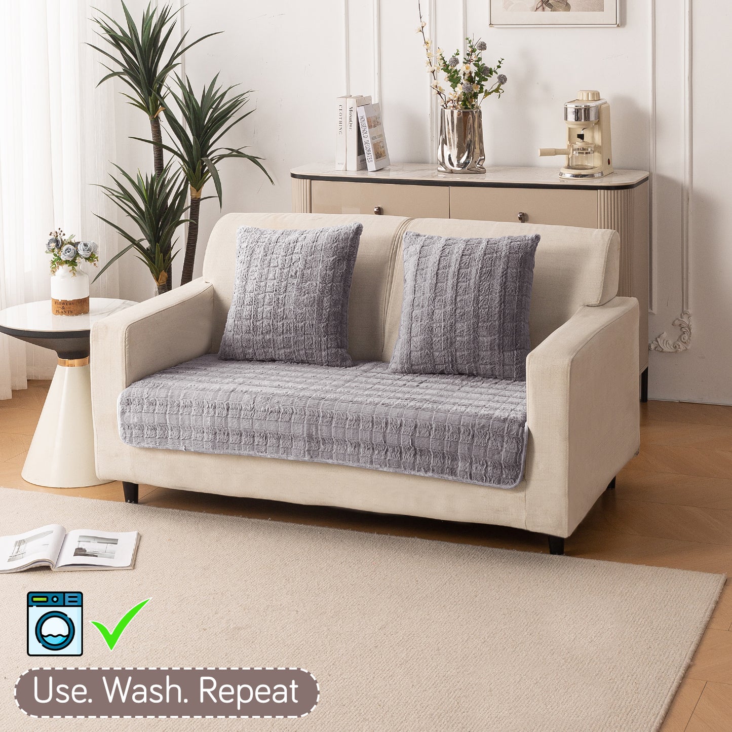 Premium Plush Anti Slip Sofa Mat for 1/2/3 Seater, Light Grey