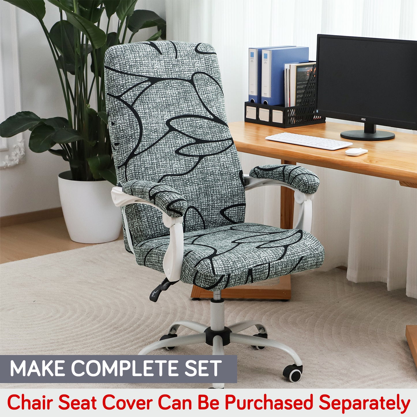 140gsm Printed Armrest Covers for Office Chair (Elastic Style), 1 Pair, Intense Grey Abstract Floral