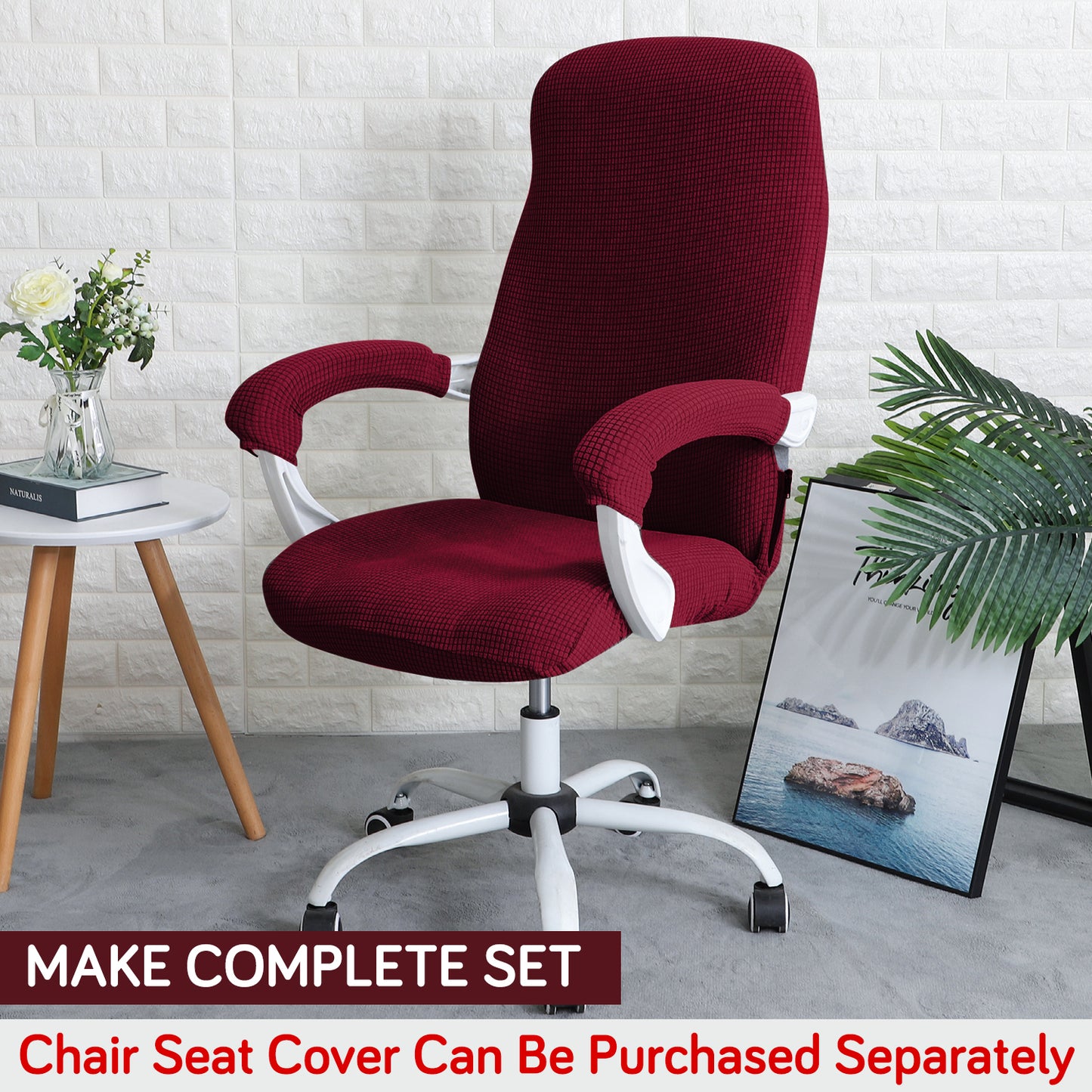 210gsm Jacquard Water Repellent Armrest Covers for Office Chair (Zipper Style), 1 Pair, Burgundy