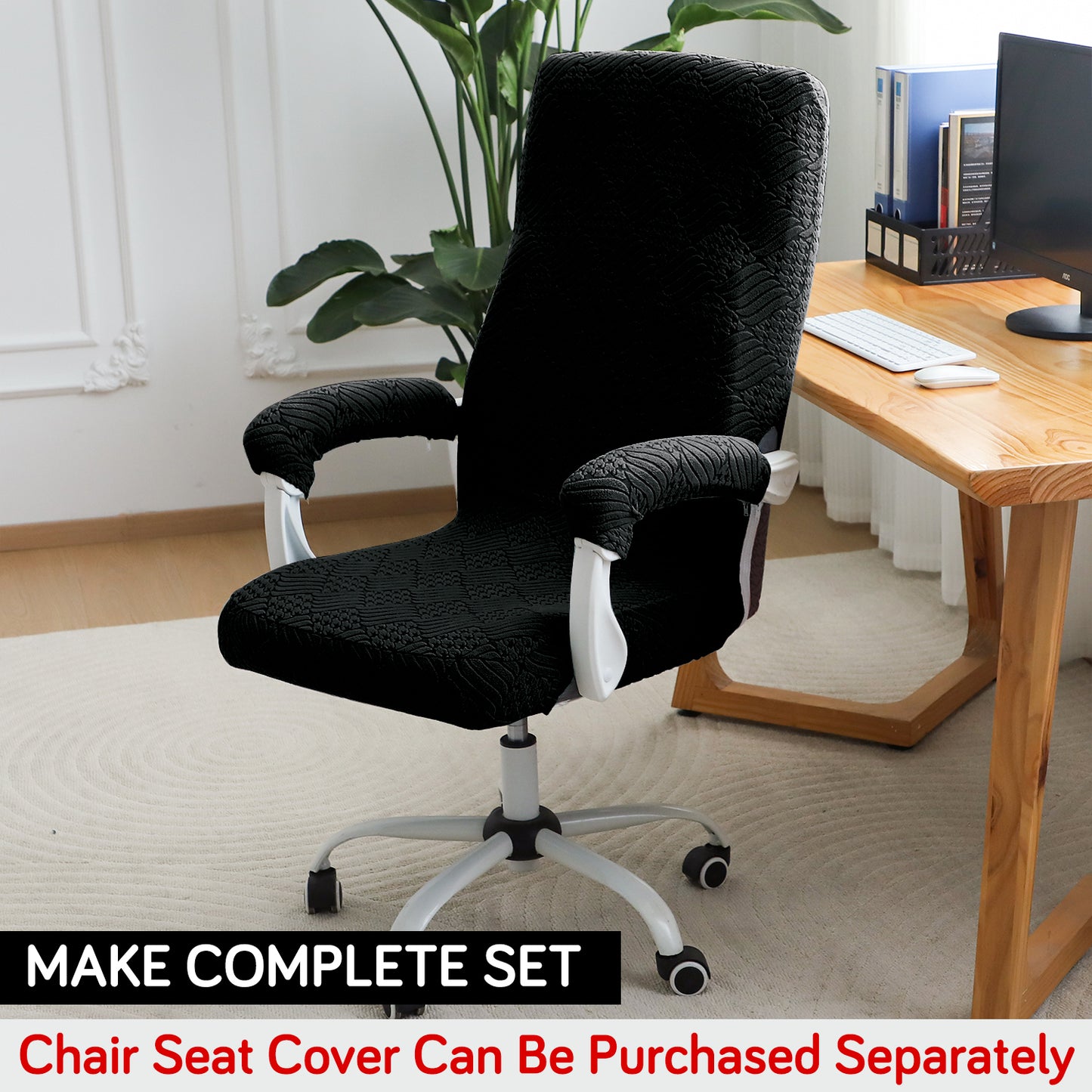 170gsm Jacquard Office Chair Arm Rest Cover (Zipper Style), 1 Pair, Black