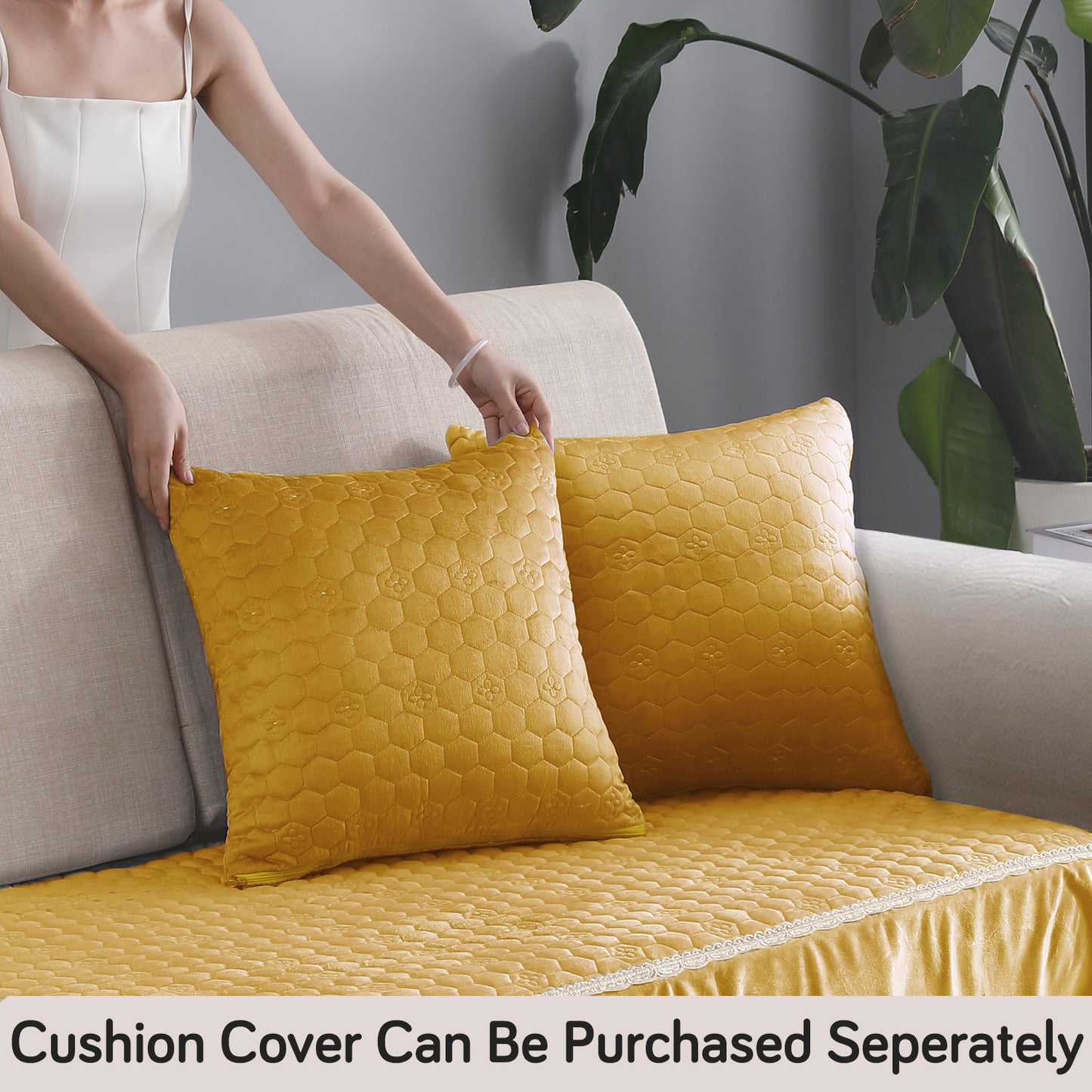 Premium Dutch Velvet Sofa Seat Mat for 1/2/3 Seater Sofa, Mustard