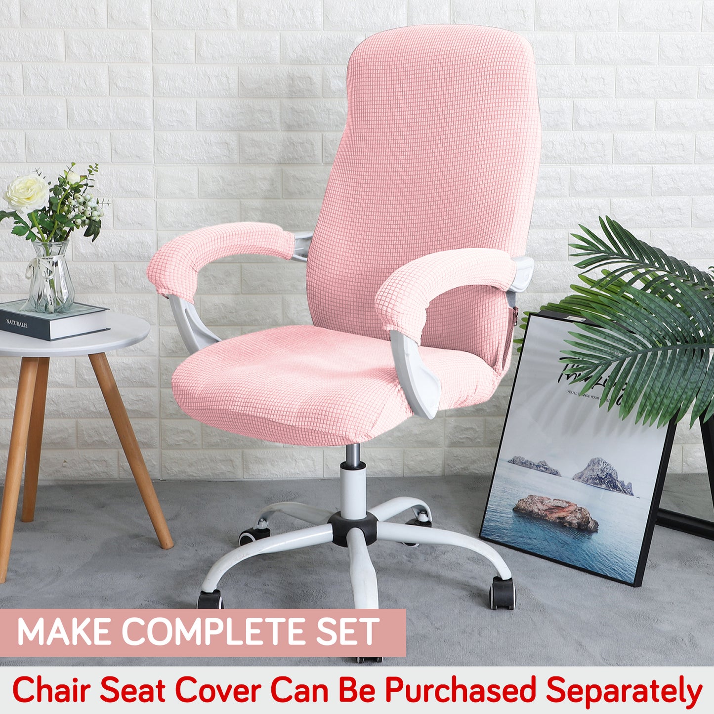 210gsm Jacquard Water Repellent Armrest Covers for Office Chair (Zipper Style), 1 Pair, Pink