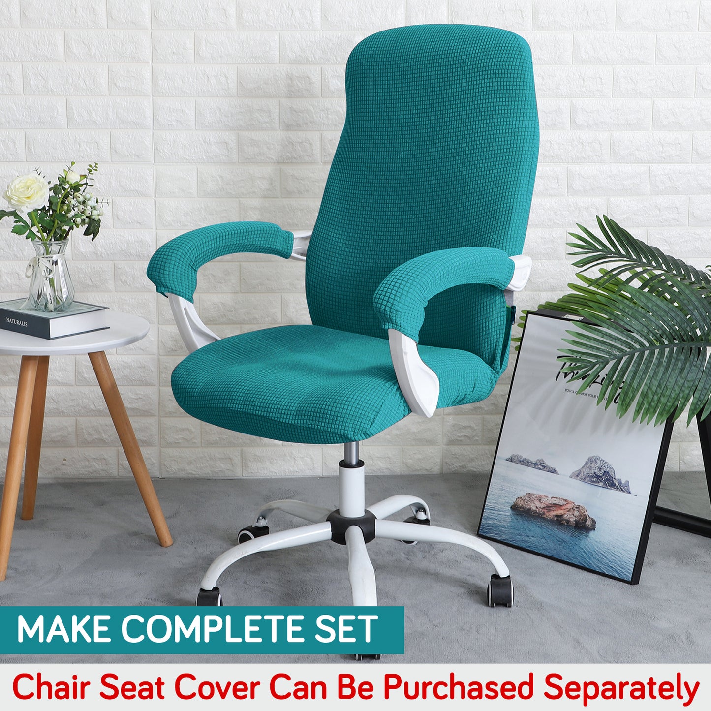 210gsm Jacquard Water Repellent Armrest Covers for Office Chair (Zipper Style), 1 Pair, Teal