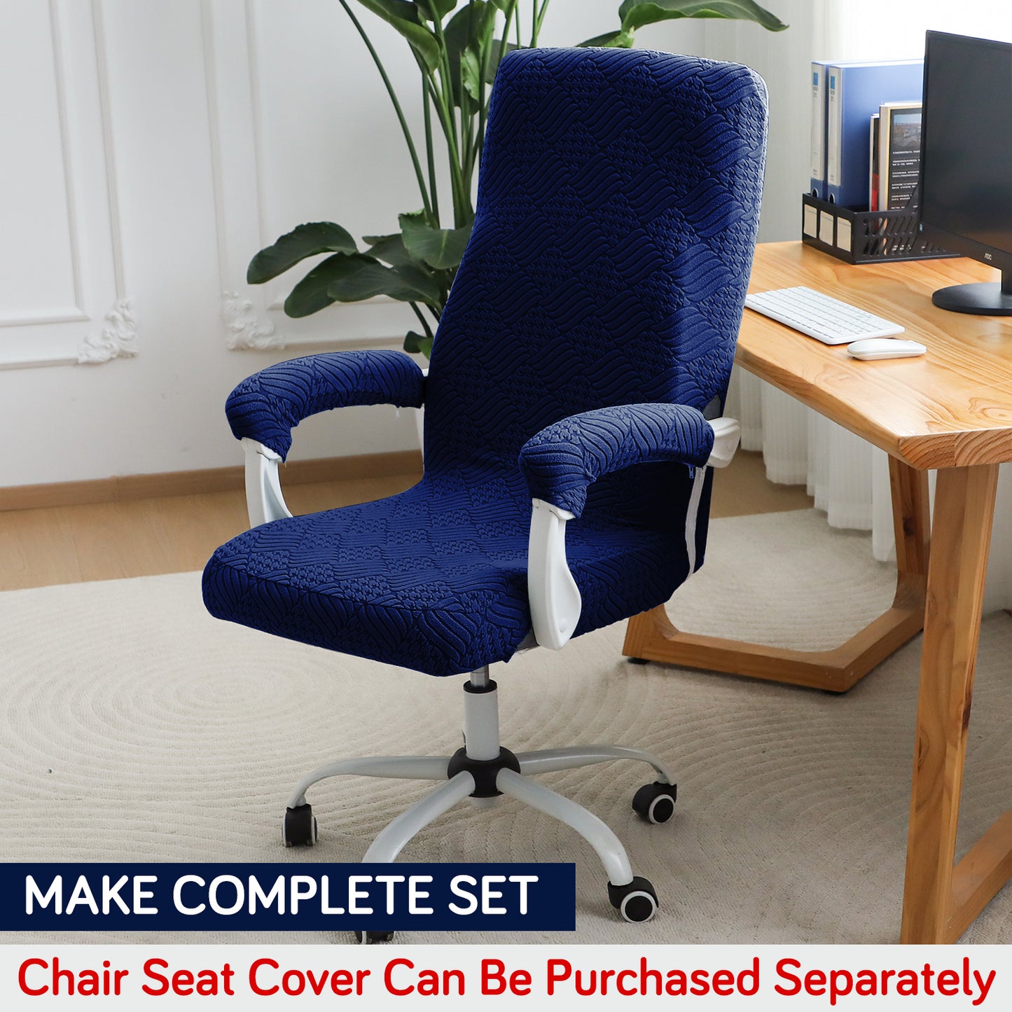 170gsm Jacquard Armrest Covers for Office Chair (Zipper Style), 1 Pair, Navy Blue