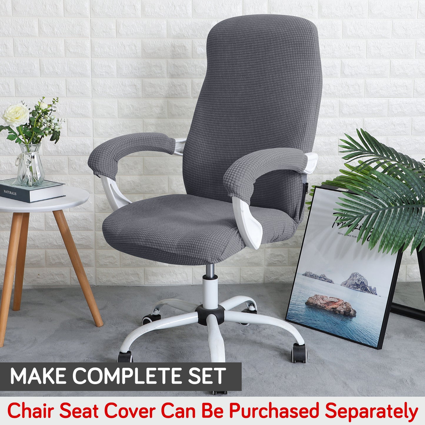 210gsm Jacquard Water Repellent Armrest Covers for Office Chair (Zipper Style), 1 Pair, Dark Grey