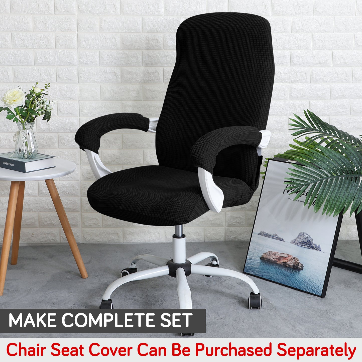 210gsm Jacquard Water Repellent Armrest Covers for Office Chair (Zipper Style), 1 Pair, Black