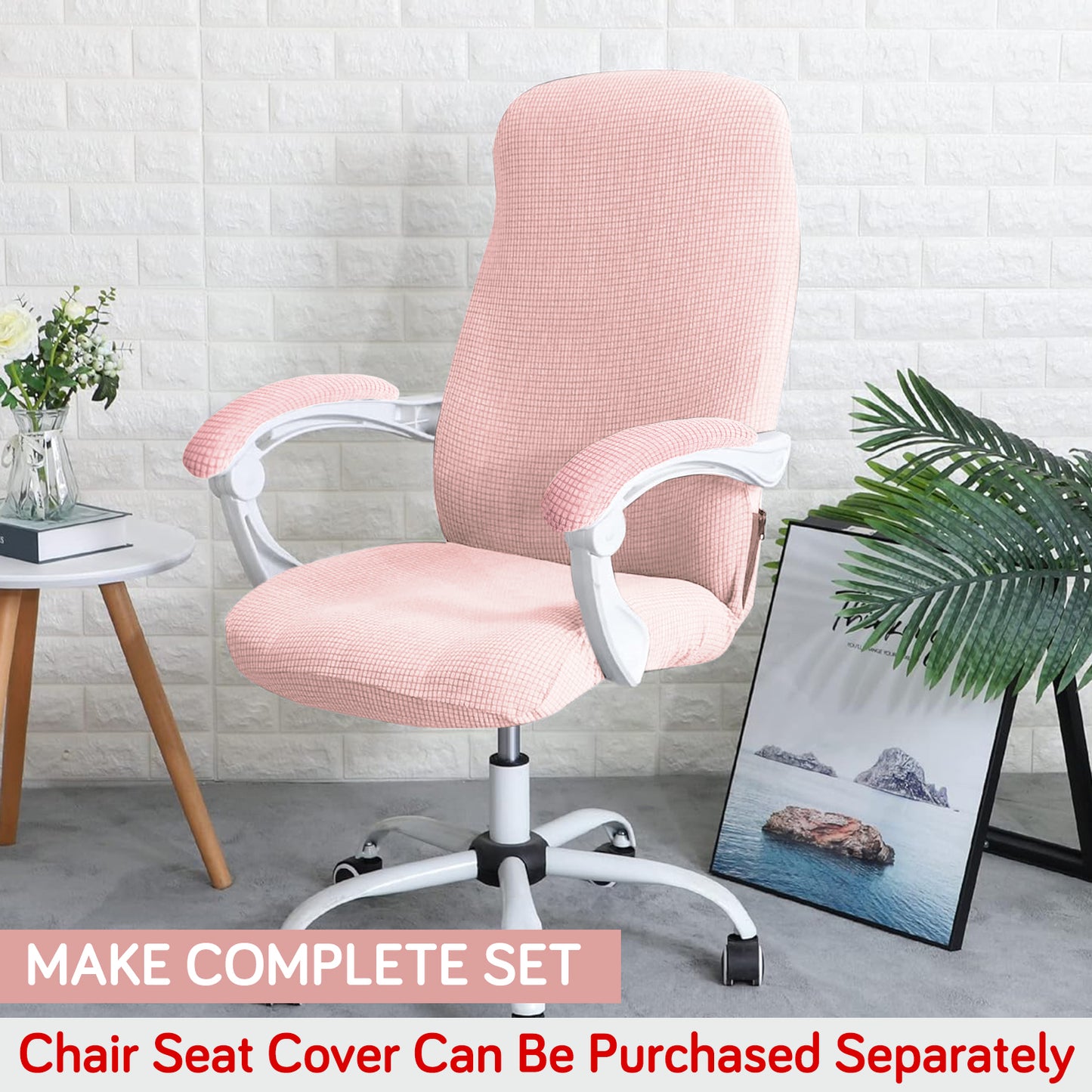 210gsm Jacquard Water Repellent Armrest Covers for Office Chair (Elastic Style), 1 Pair, Pink