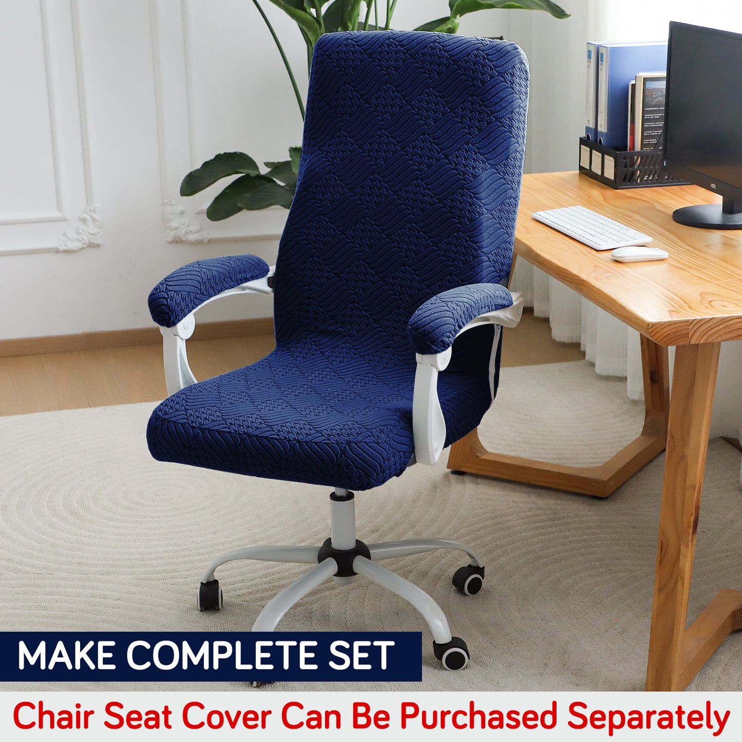 170gsm Jacquard Armrest Covers for Office Chair (Elastic Style), 1 Pair, Navy Blue