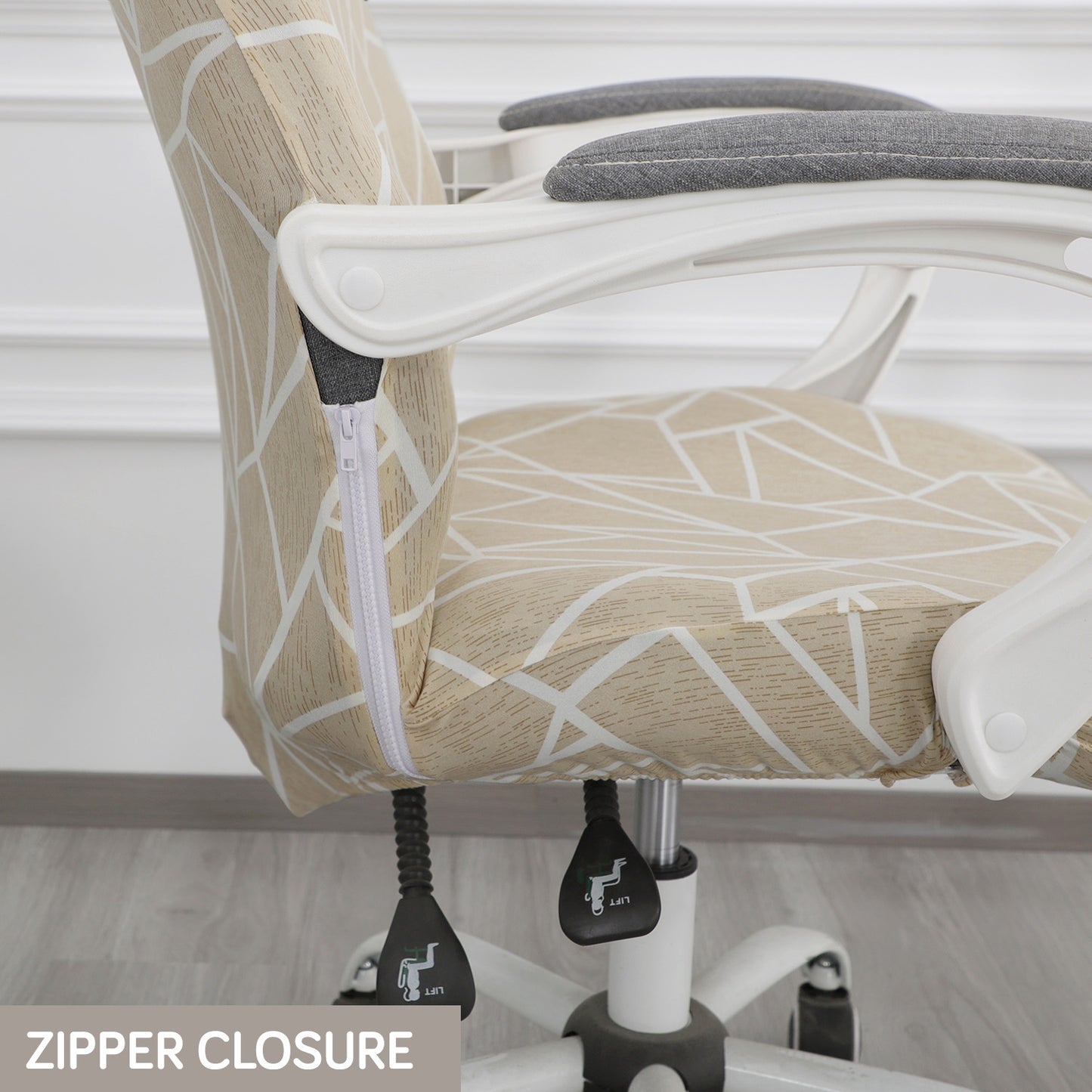 Printed Office Chair Cover for Desk Chair (Mid-Back) – 140 GSM Stretch Fabric – Washable, Durable & Anti-Slip – Fits Mid-Back Office Chairs, Beige Abstract Geometry - Medium