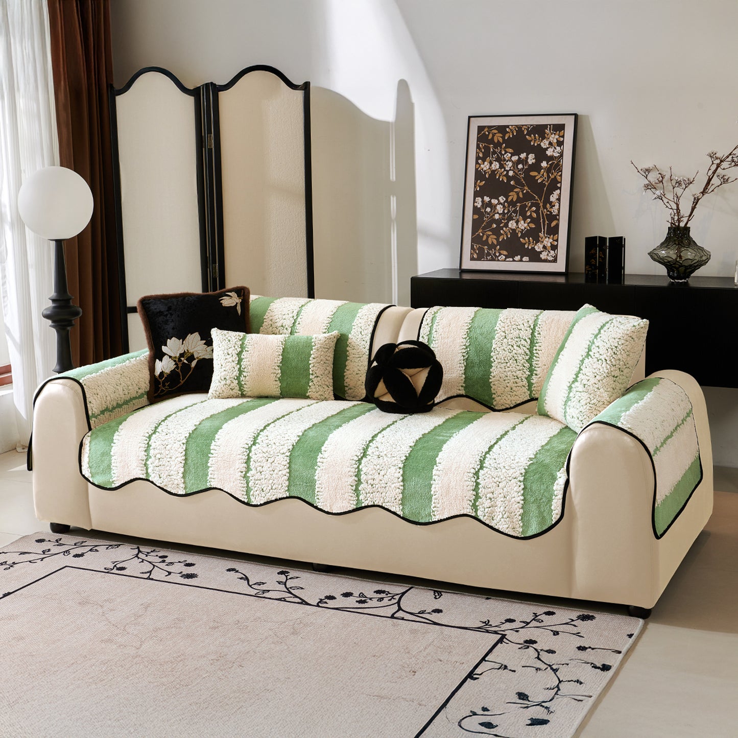 Luxury Wavy Plush Cushion Cover for Sofa - Pistachio Green