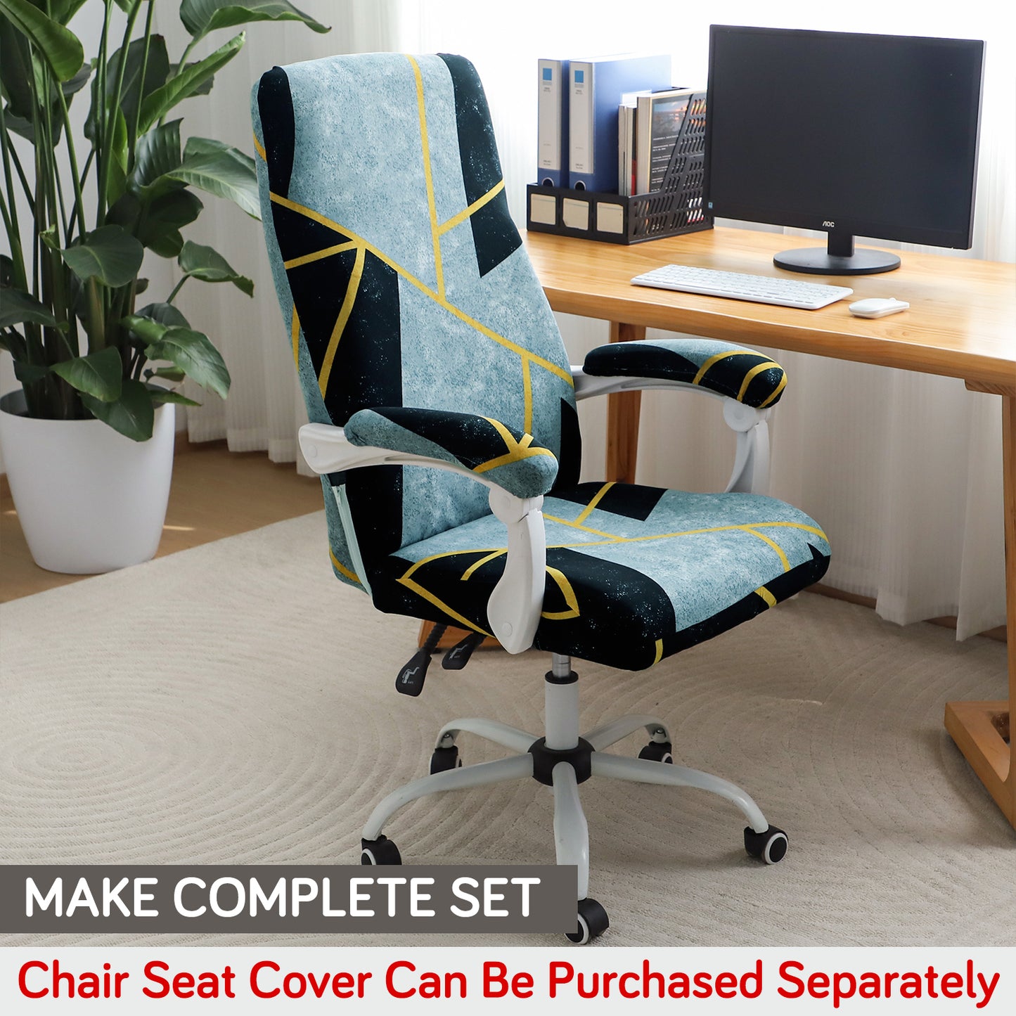 140gsm Printed Armrest Covers for Office Chair (Elastic Style), 1 Pair, Multicolor Abstract Geometry