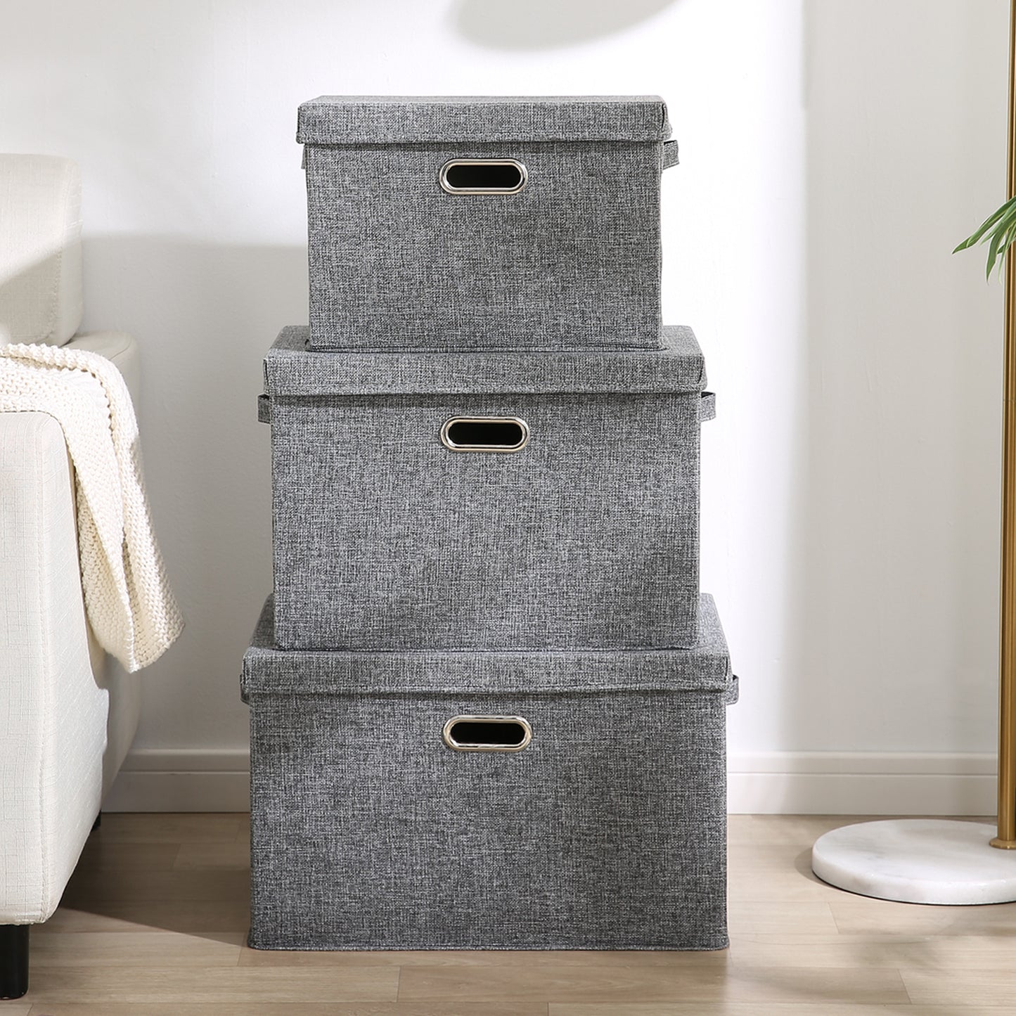 Multipurpose Foldable Storage Box with Lid, Extra Large 50x35x32 cm, Grey