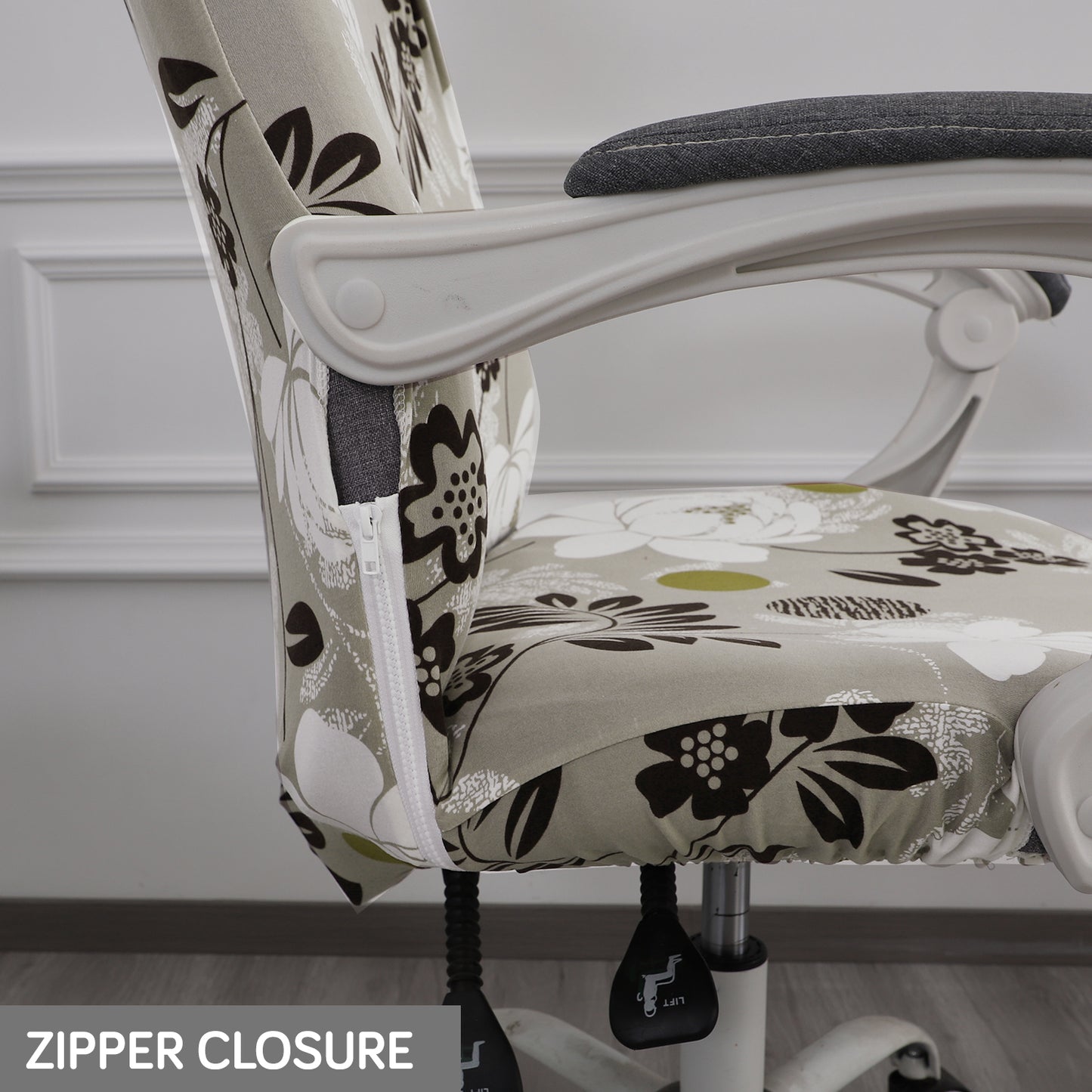 Printed Office Chair Cover for Desk Chair (Mid-Back) – 140 GSM Stretch Fabric – Washable, Durable & Anti-Slip – Fits Mid-Back Office Chairs, Feather Brown Floral - Medium