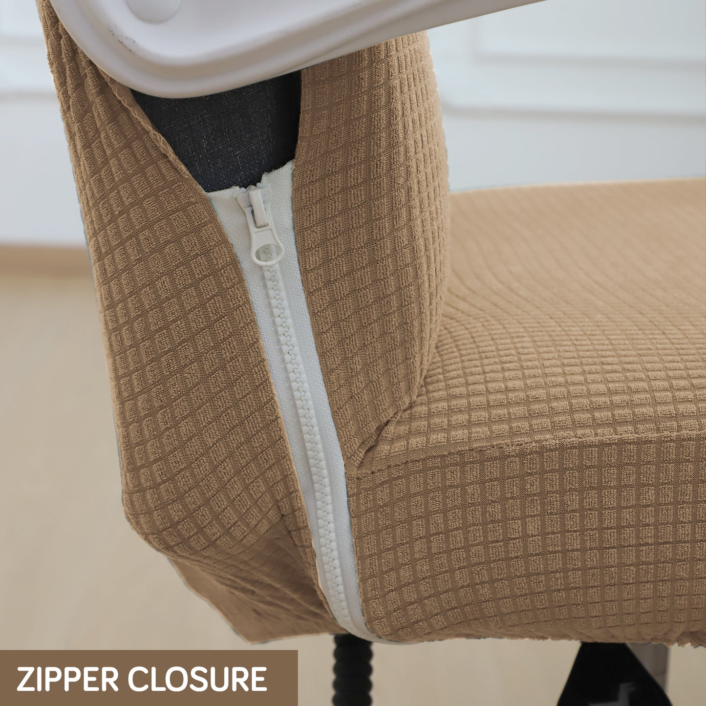 Water Repellent Office Chair Cover for Executive Chair (High-Back) – 210 GSM Stretchable Jacquard – Washable & Anti-Slip – Fits Big & Tall Office Chairs, Camel