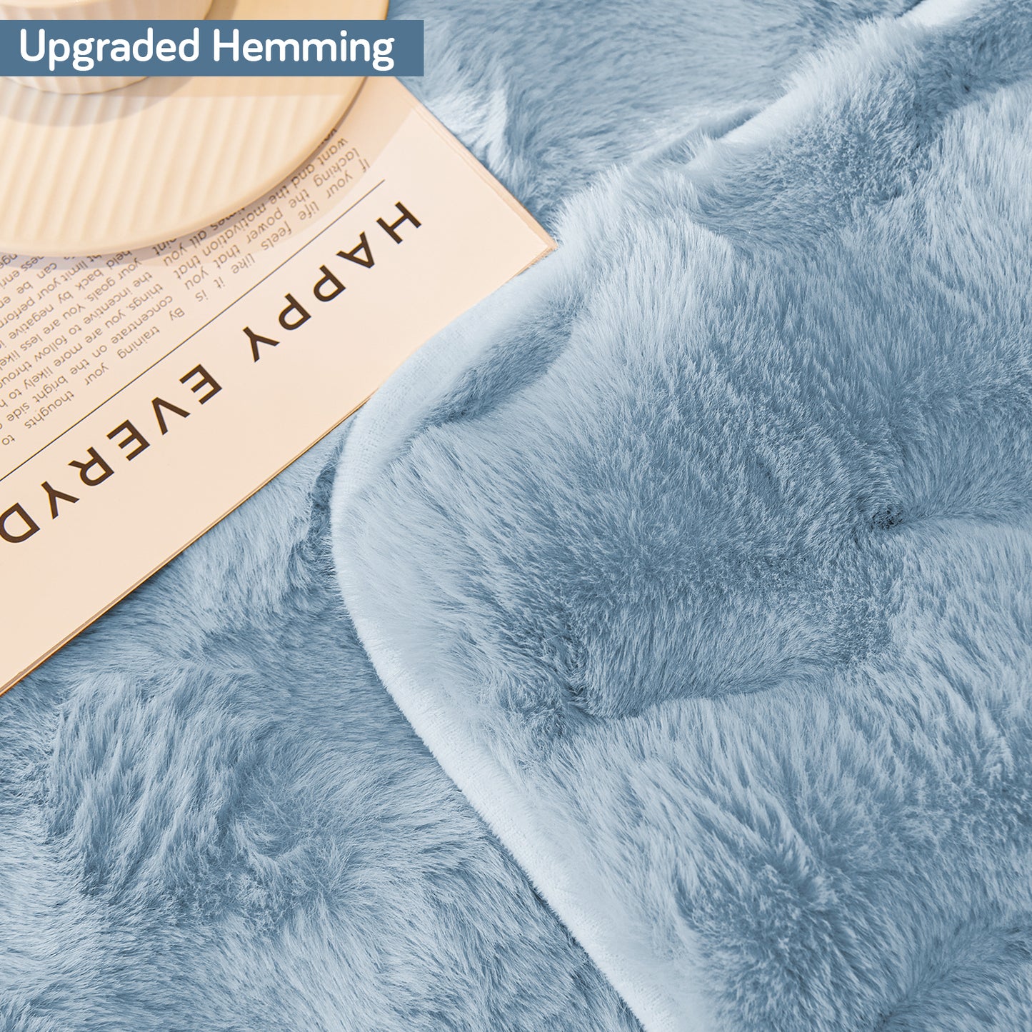 Premium Faux Rabbit Fur Anti Slip Sofa Mat for 1/2/3 Seater, Charm Blue