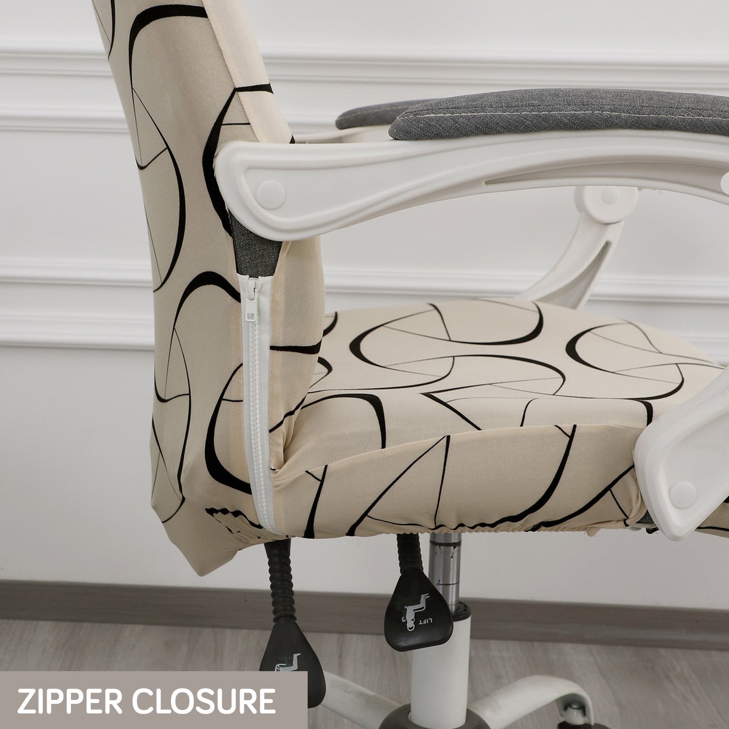 Printed Office Chair Cover for Desk Chair (Mid-Back) – 140 GSM Stretch Fabric – Washable, Durable & Anti-Slip – Fits Mid-Back Office Chairs, Natural Beige Abstract Art - Medium