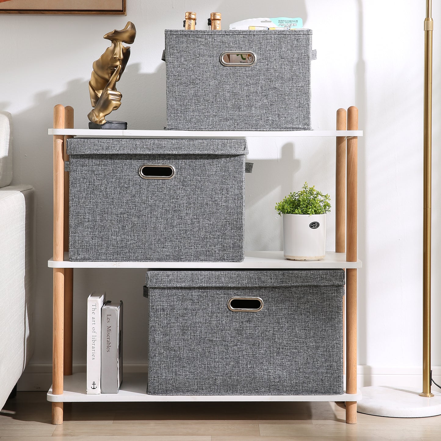 Multipurpose Foldable Storage Box with Lid, Extra Large 50x35x32 cm, Grey