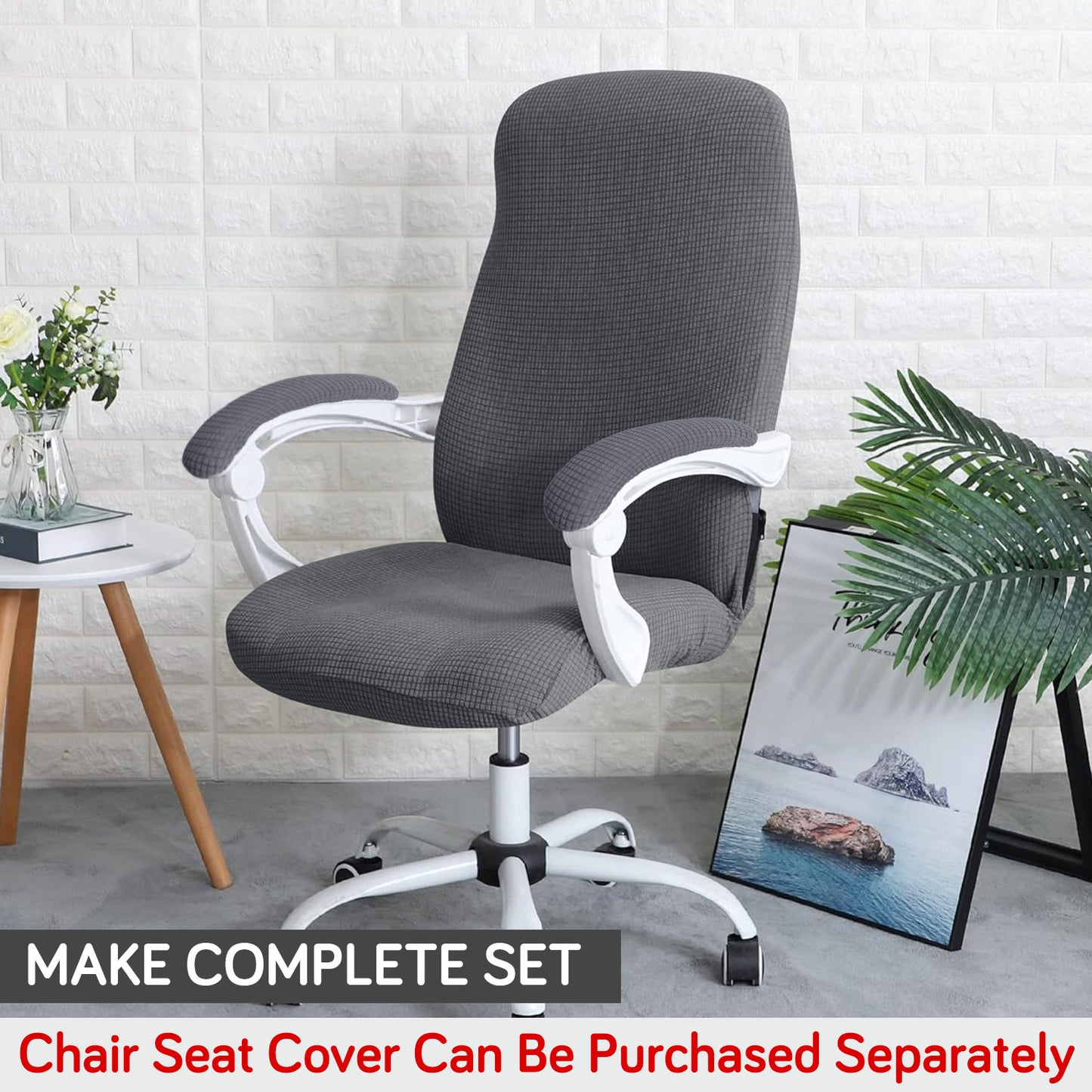 210gsm Jacquard Water Repellent Armrest Covers for Office Chair (Elastic Style), 1 Pair, Dark Grey