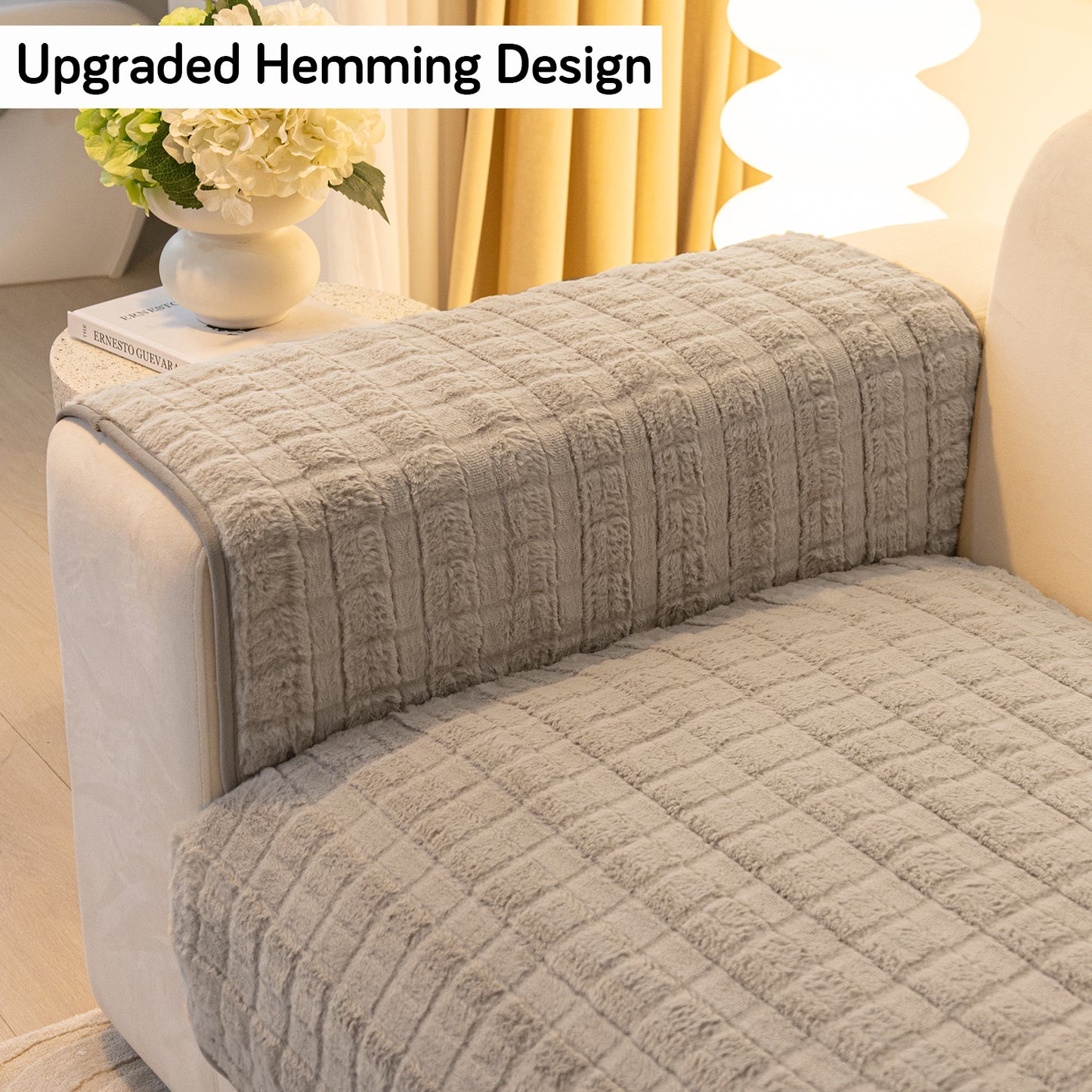 Luxury Plush Anti Slip Sofa Cover Mat with 2 Arm Cover, Beige