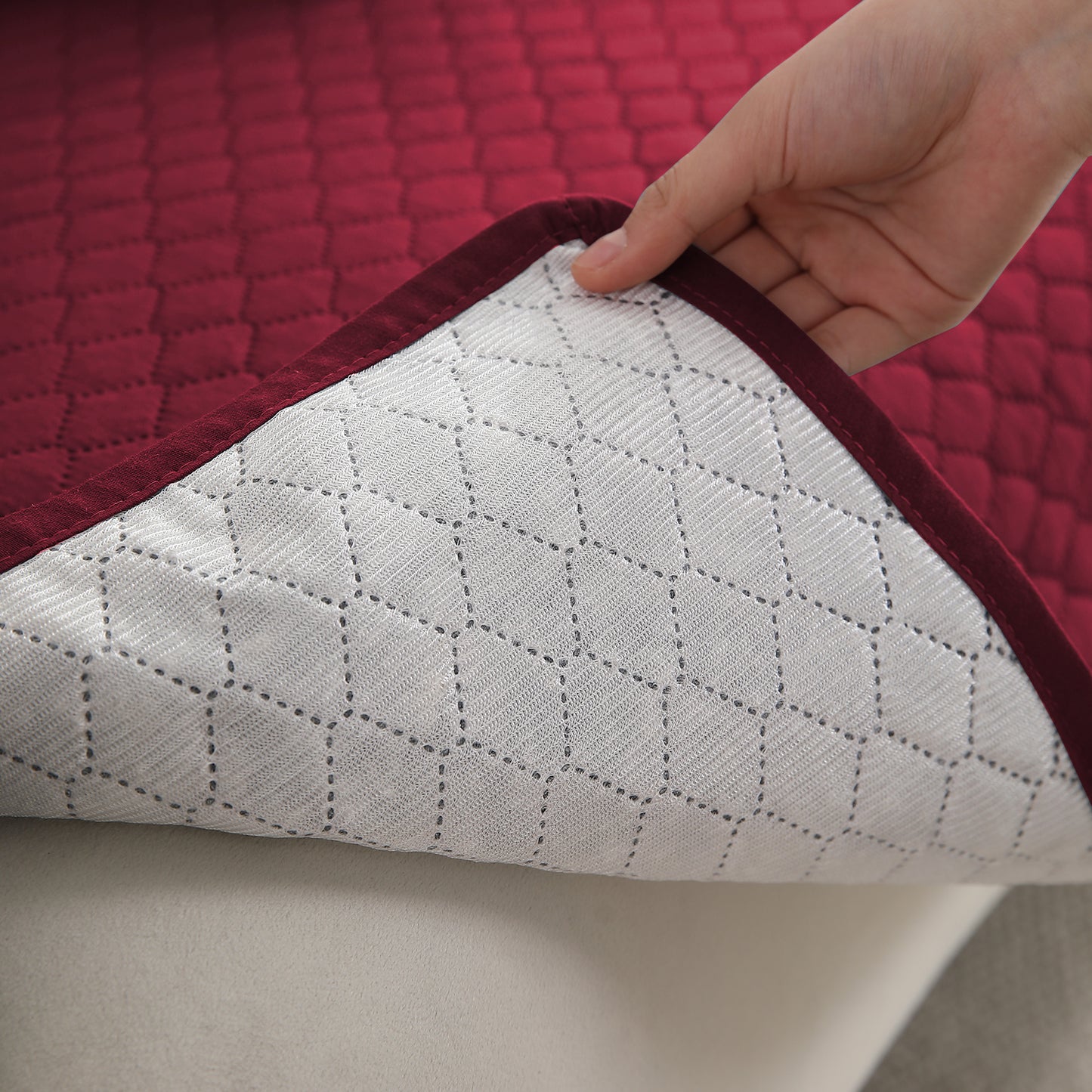 Polyester Quilted Sofa Cover Mats, Maroon